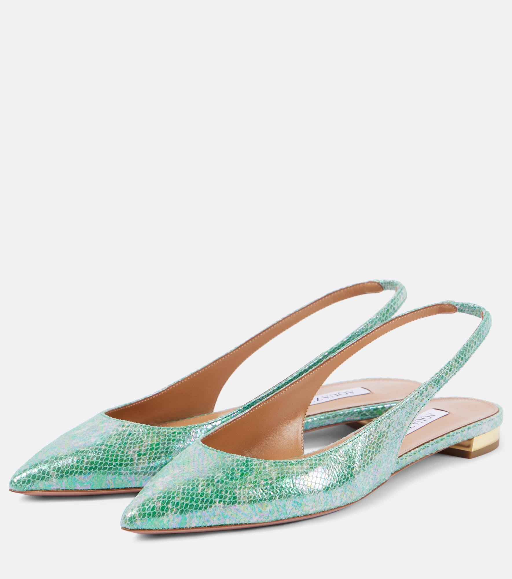Purist snake-effect leather slingback flats - 5