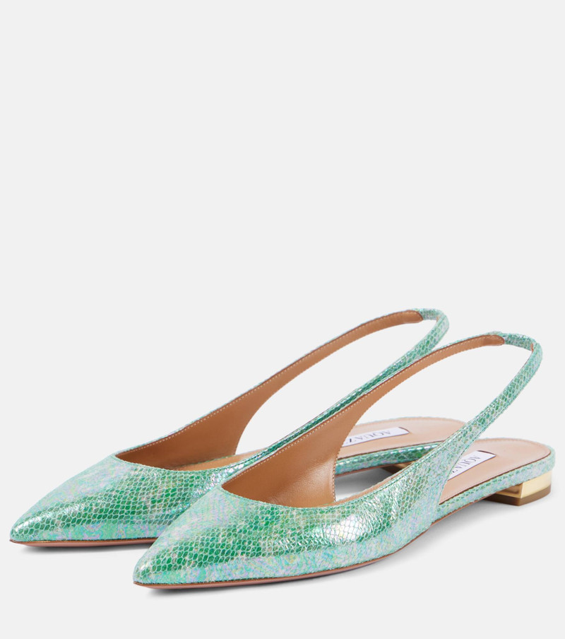 Purist snake-effect leather slingback flats 5