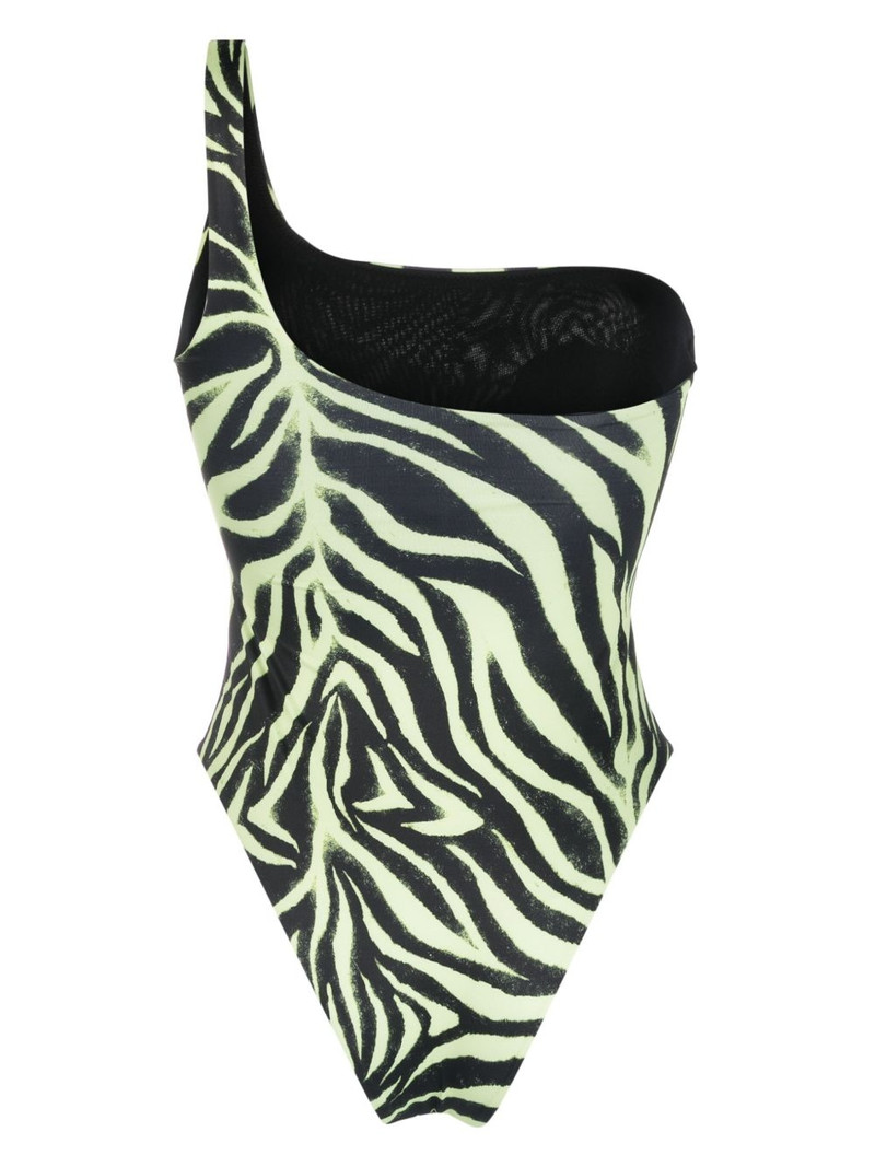 HUGO zebra-print one-shoulder swimsuit outlook