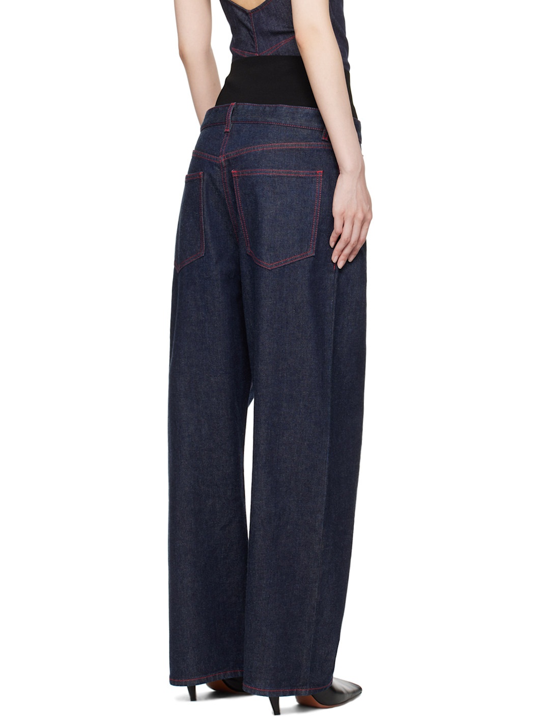 Blue Knit Band Jeans - 3