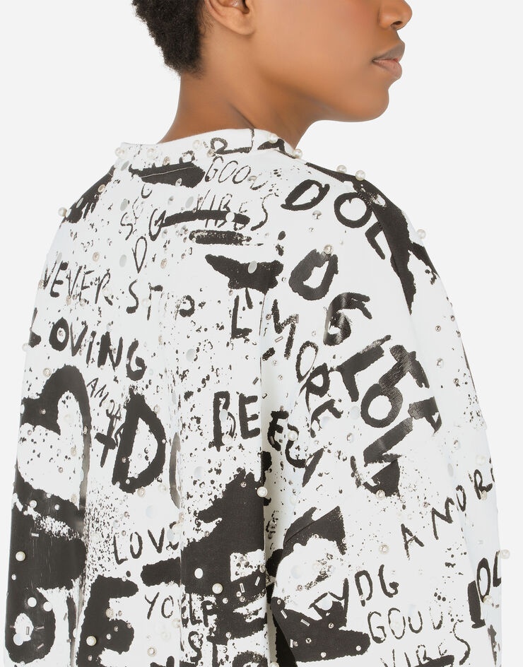 Jersey sweatshirt with DG graffiti print with pearl and stud embellishment - 5