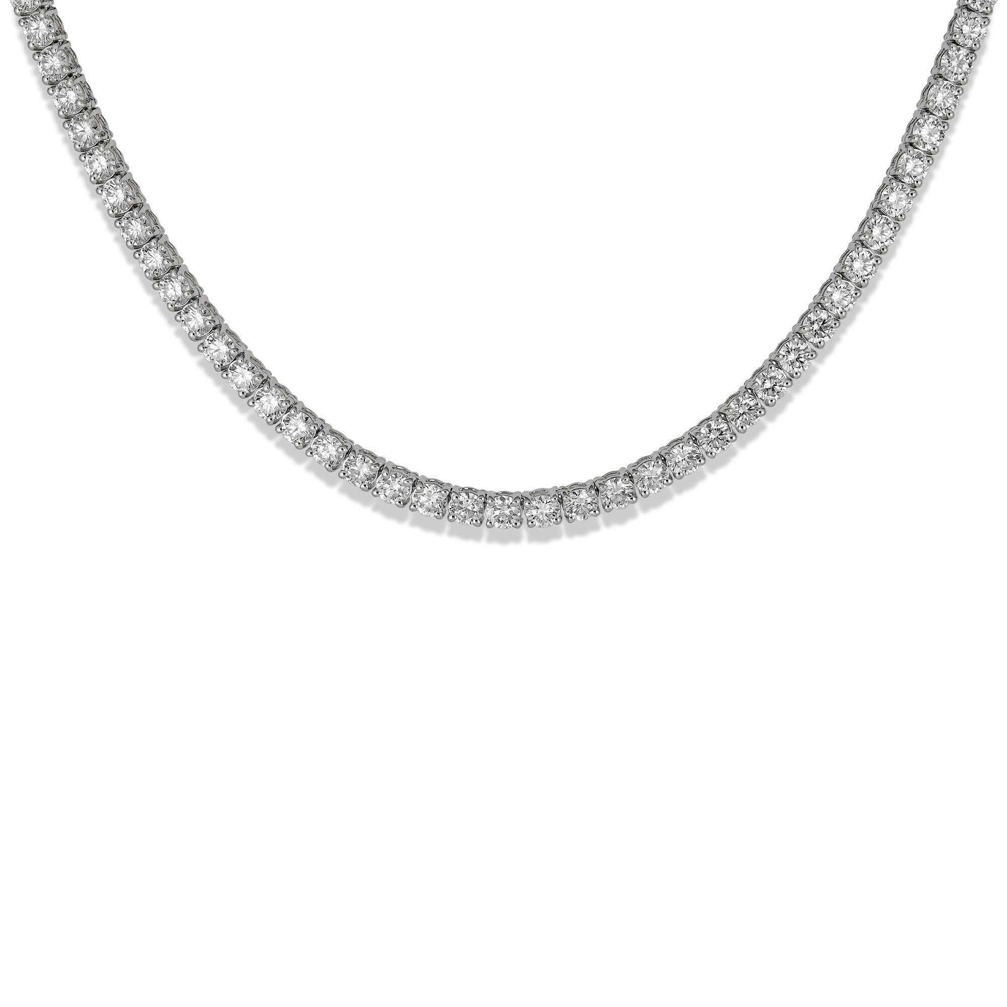 LAB-Created Unflippable Tennis Necklace in White Gold - 3