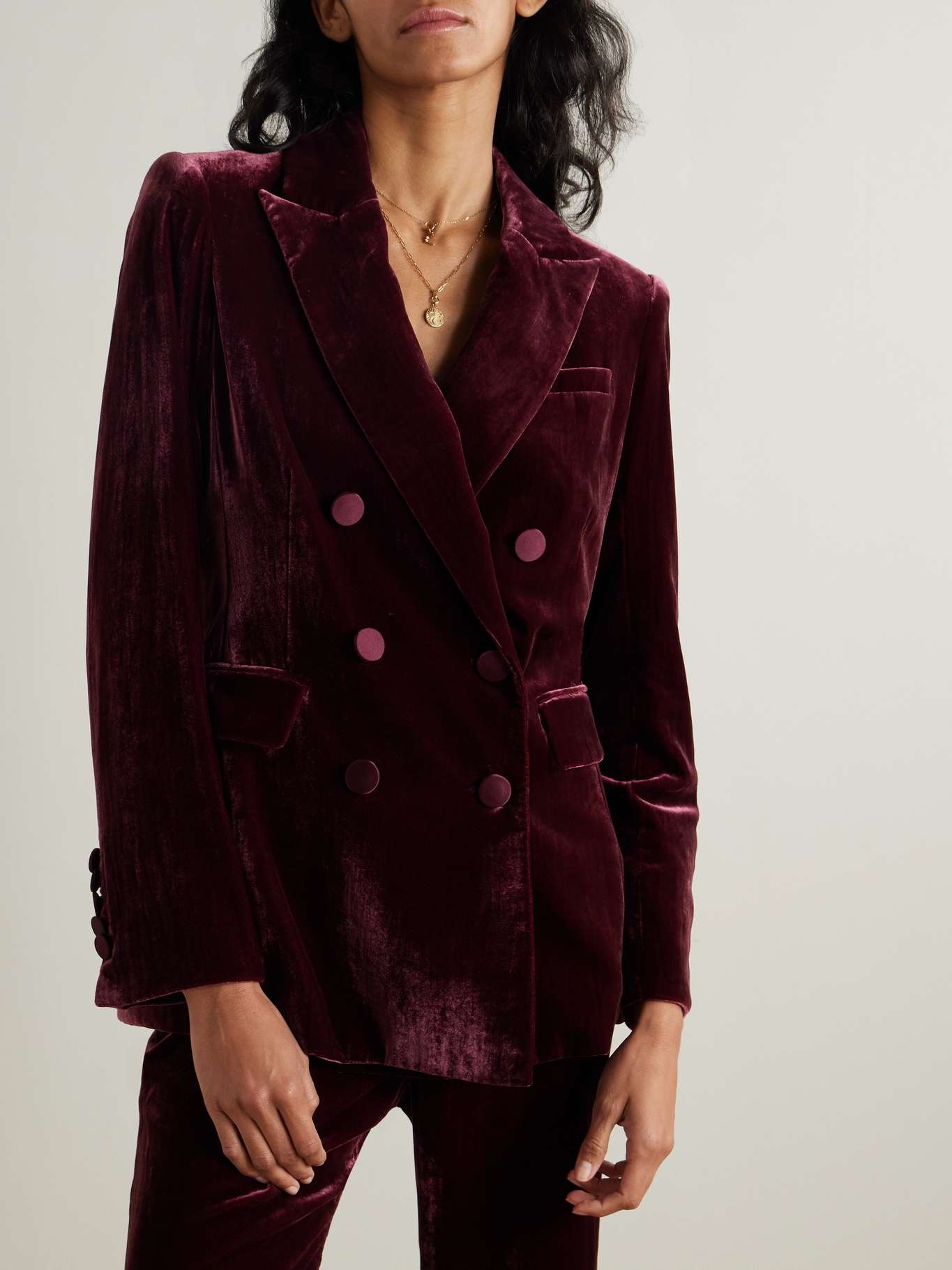 Ellette satin-trimmed double-breasted velvet blazer - 3