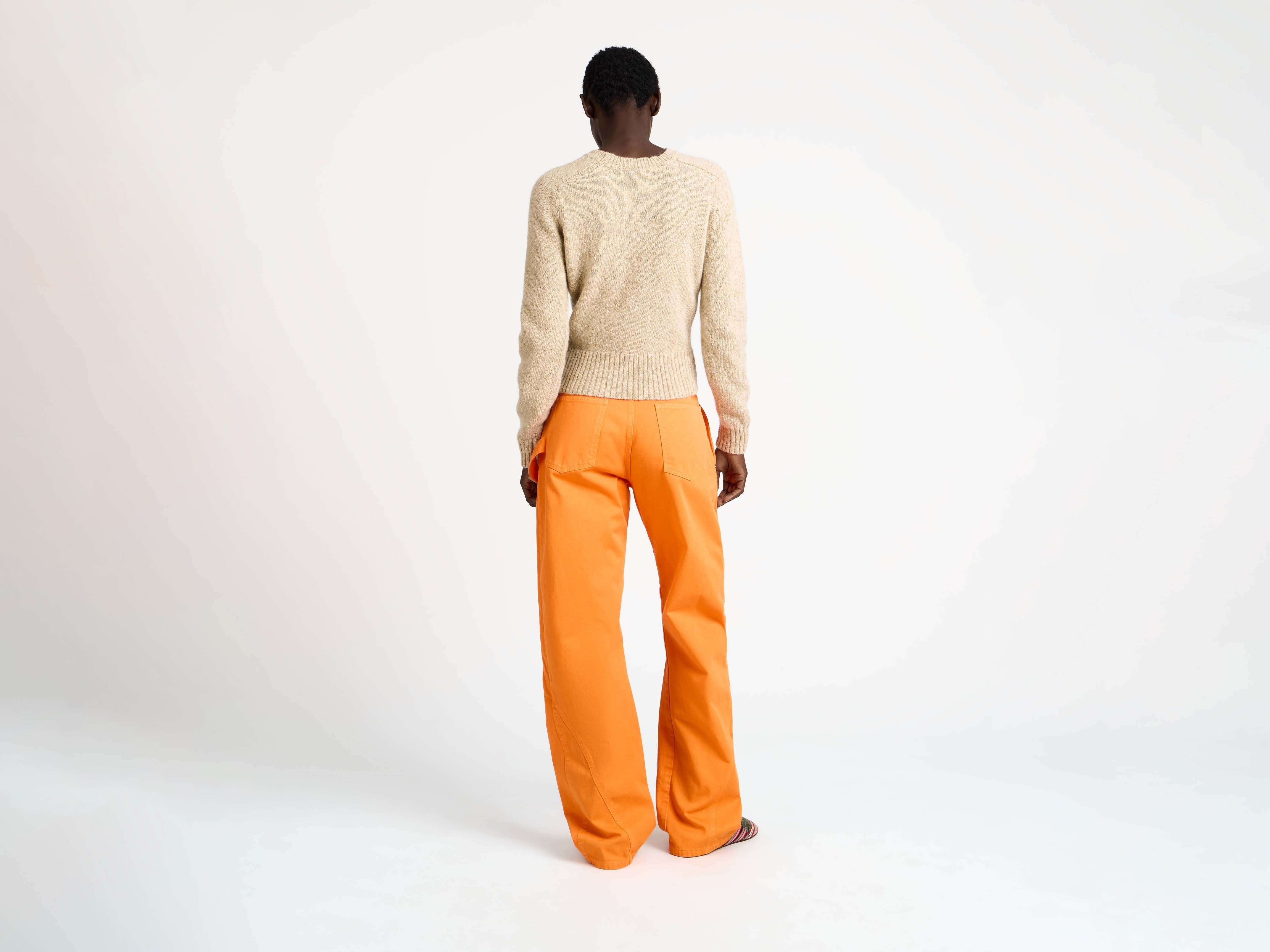 EMBROIDERED CREW NECK JUMPER IN OATMEAL MELANGE - 3