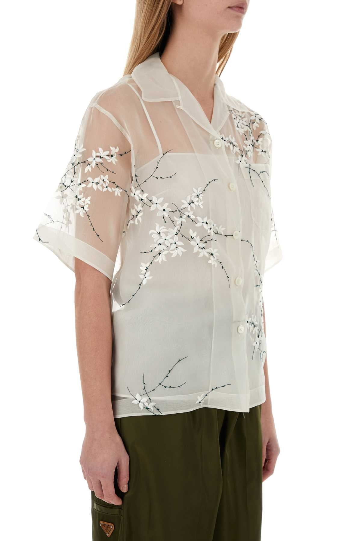 Prada Women White Silk Blend See-Through Shirt - 3