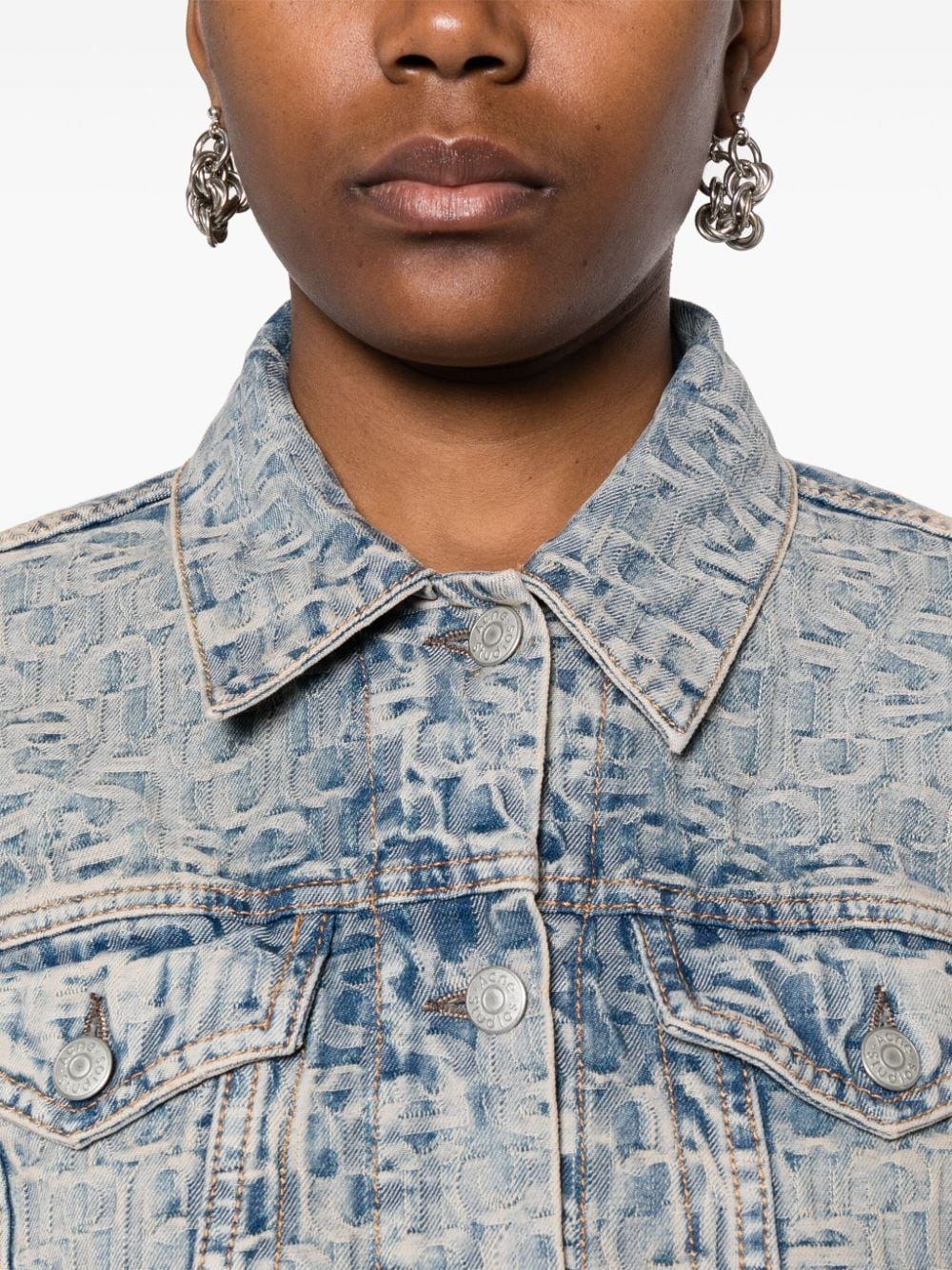monogram-jacquard denim jacket - 5