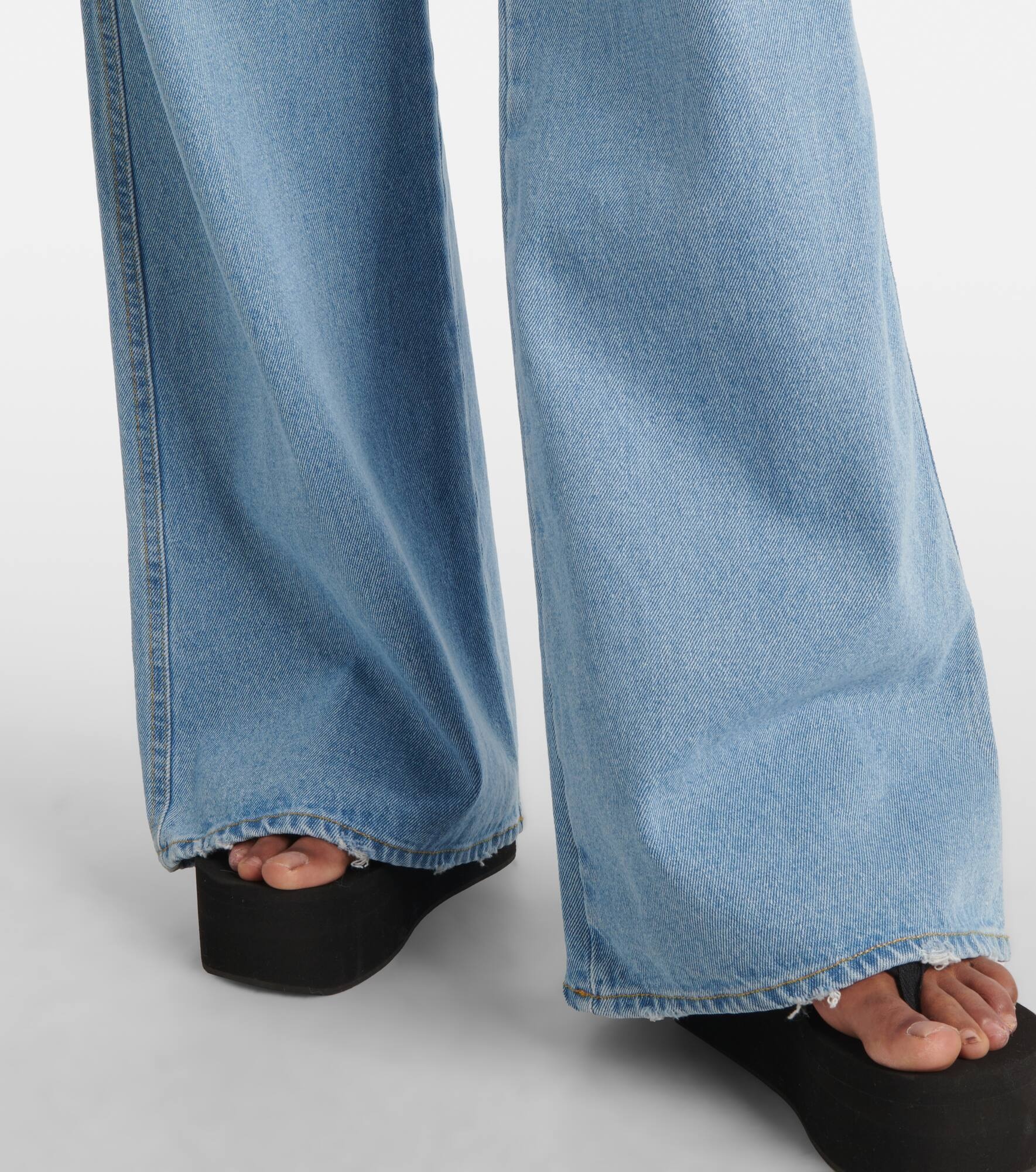 Leather-trimmed wide-leg jeans - 5