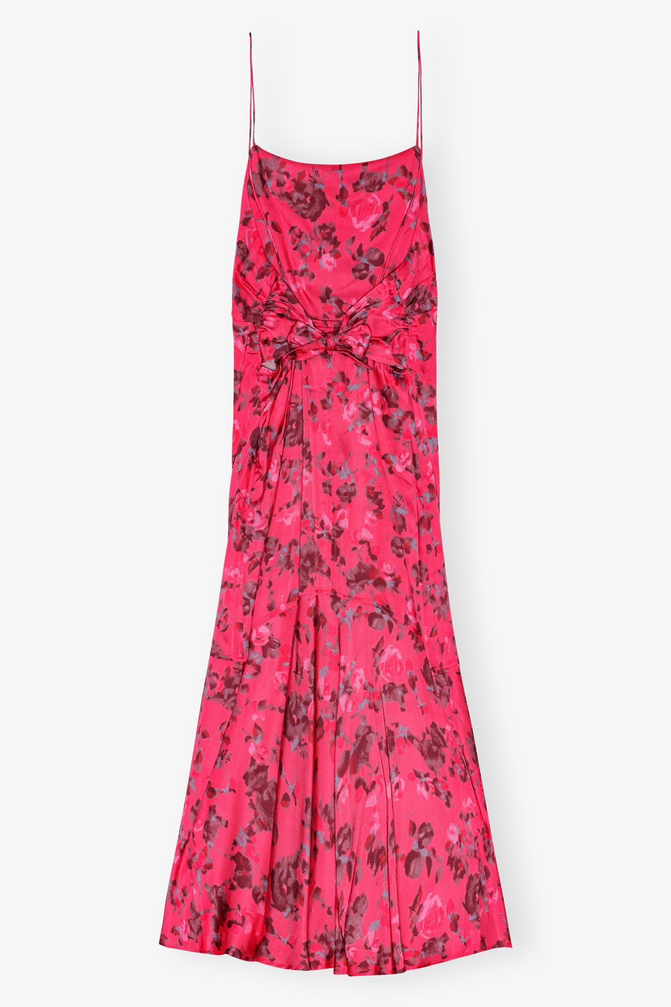 PINK FLORAL PRINTED SATIN MIDI DRESS - 6