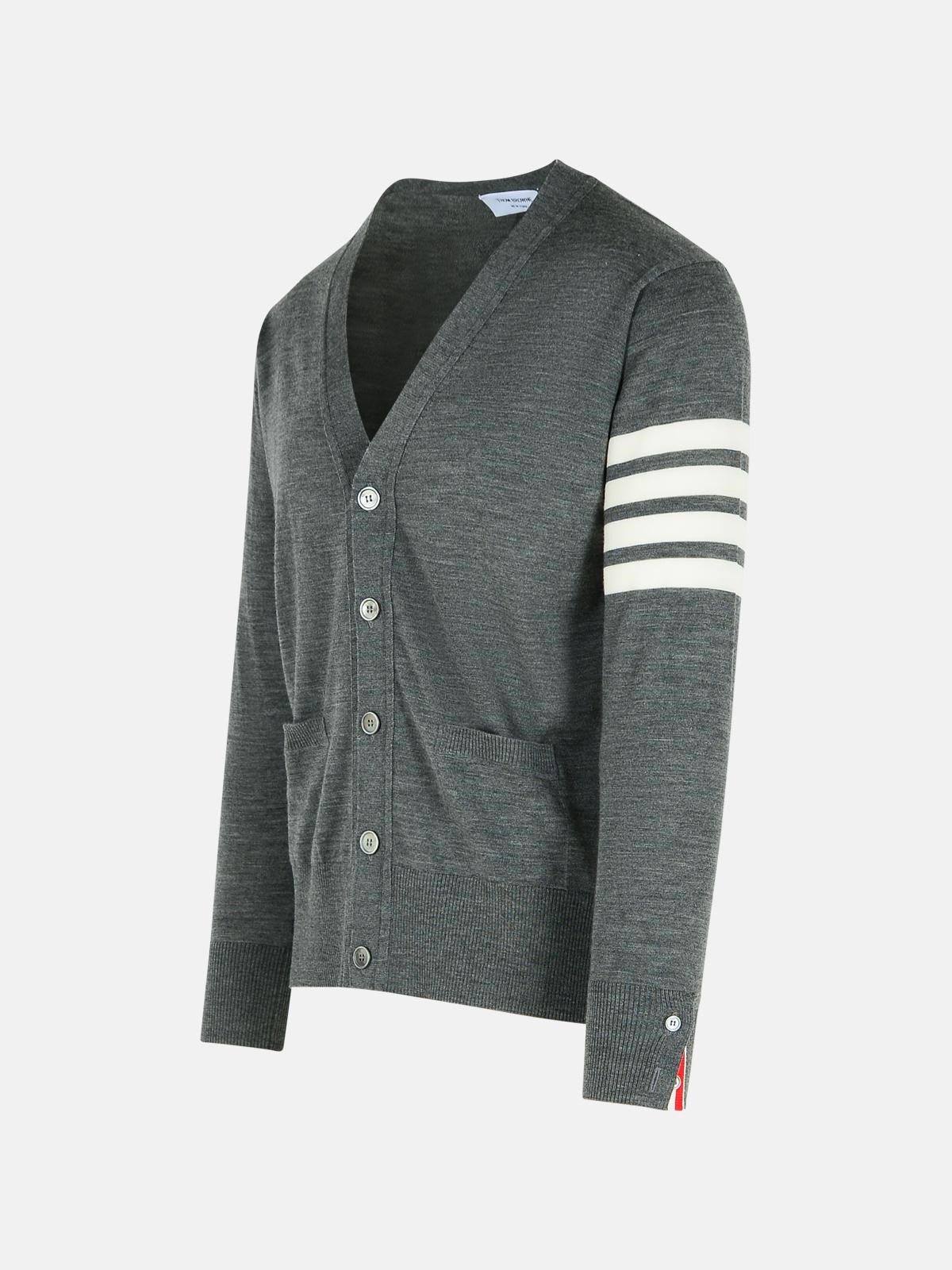 '4-BAR' GREY VIRGIN WOOL CARDIGAN - 2