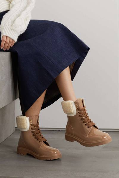 See by Chloé Florrie shearling-trimmed glossed-rubber rain boots outlook