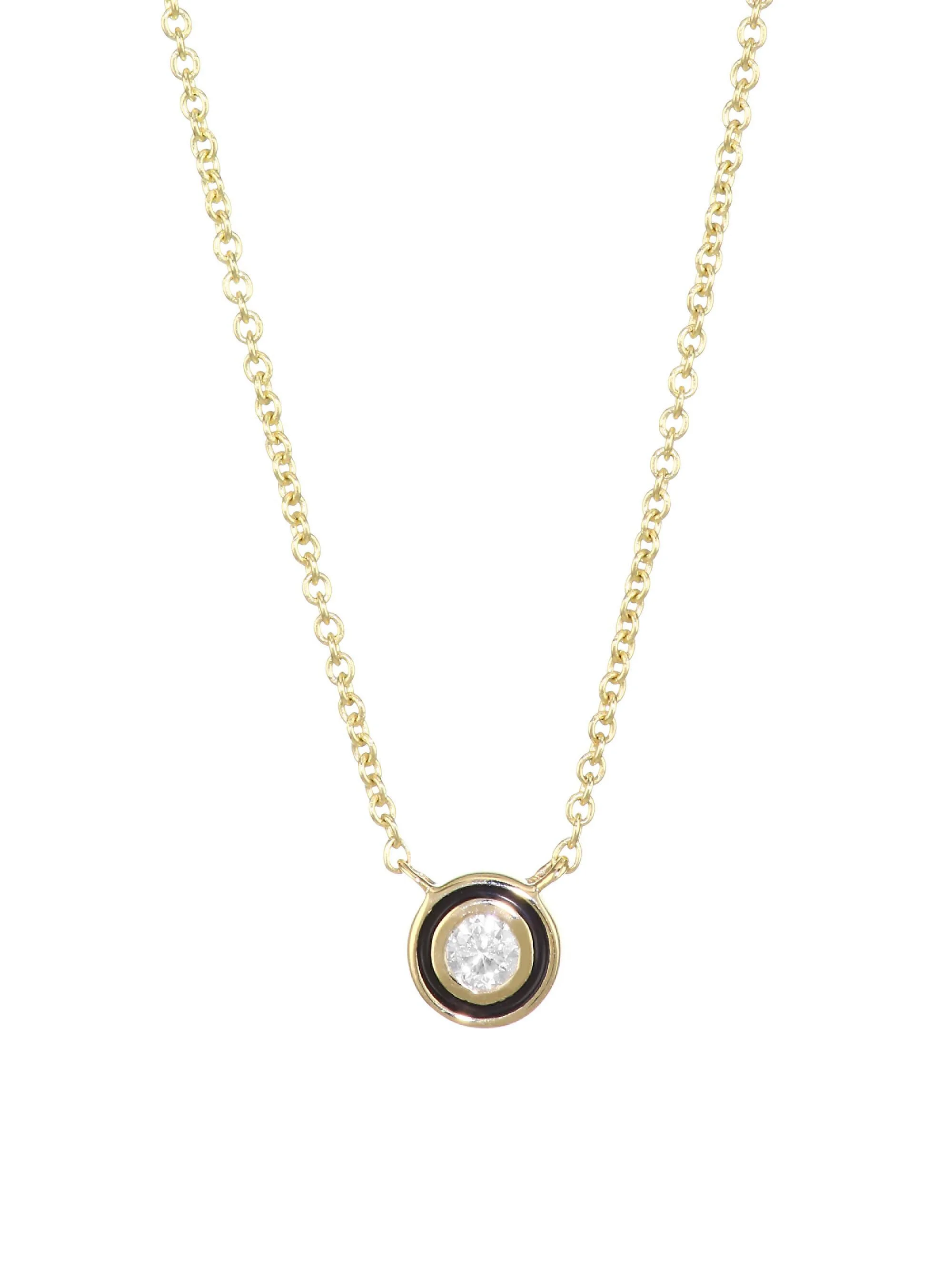 Women's Diamond, Enamel & 14K Yellow Gold Single Stone Pendant Necklace - Gold - 1