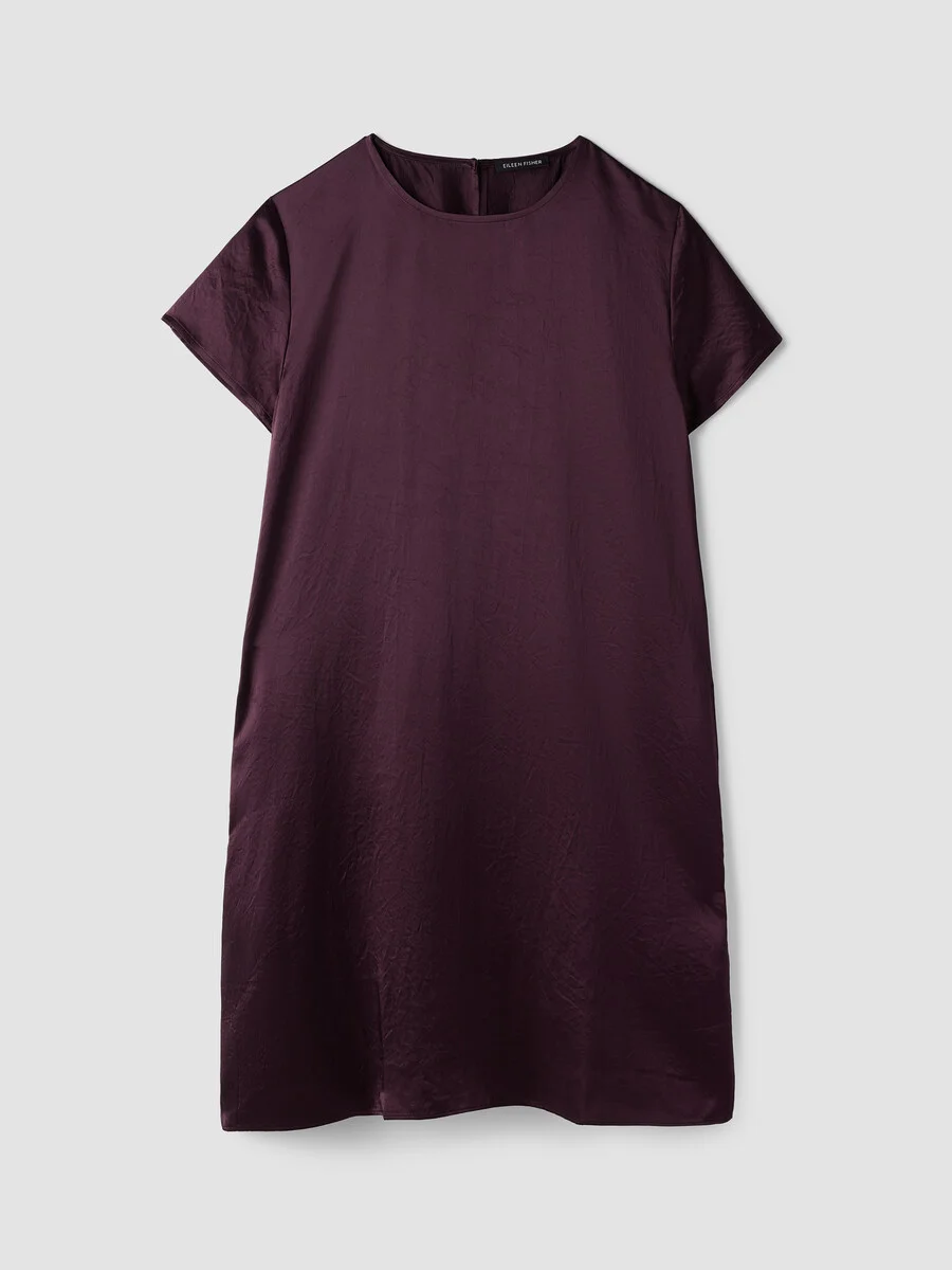 Textured Satin Round Neck Dress - 1