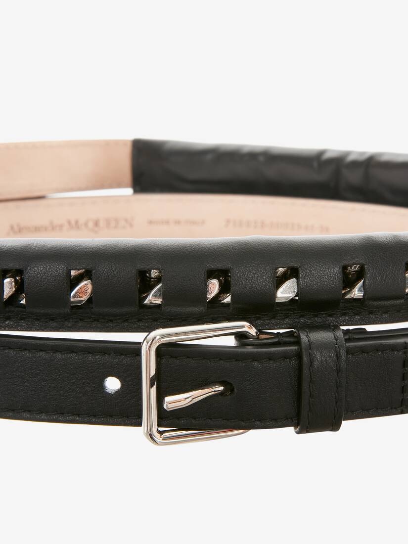 Double Buckle Long Thin Belt in Black - 3