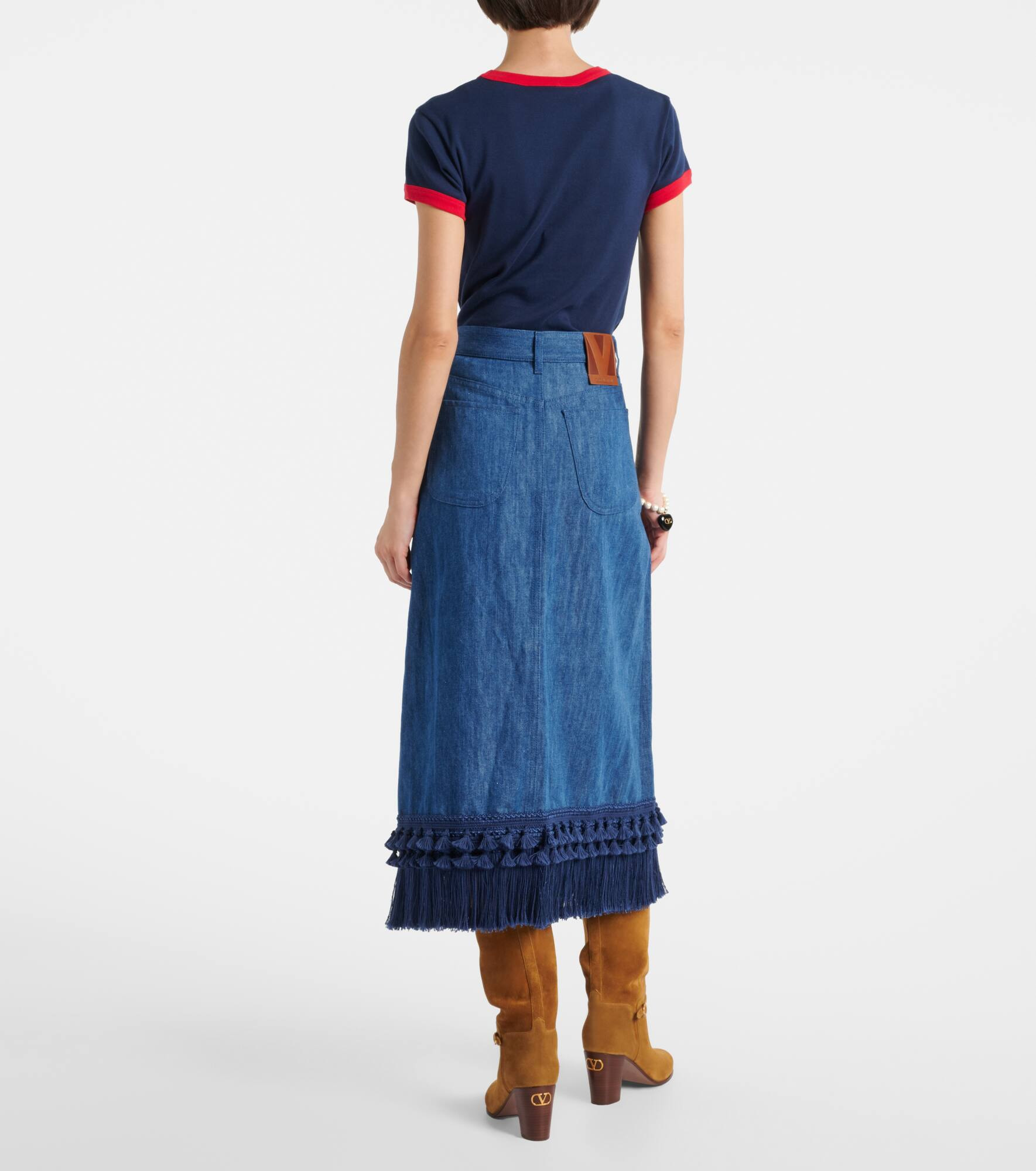 Fringed denim midi skirt - 3