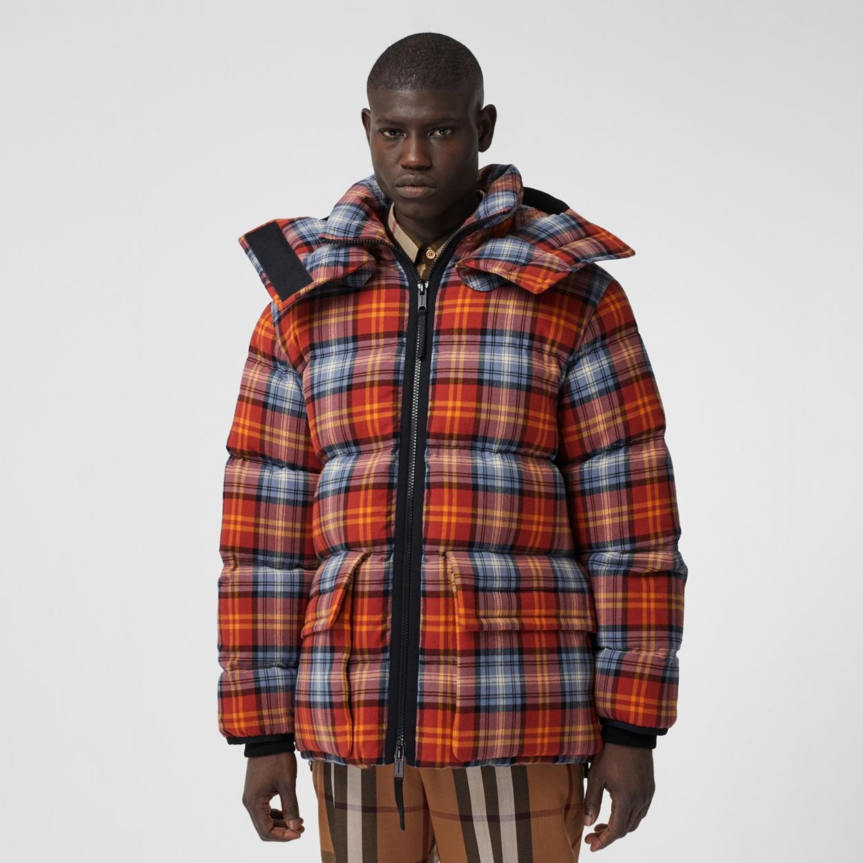 Detachable Hood Check Cotton Flannel Puffer Jacket - 6