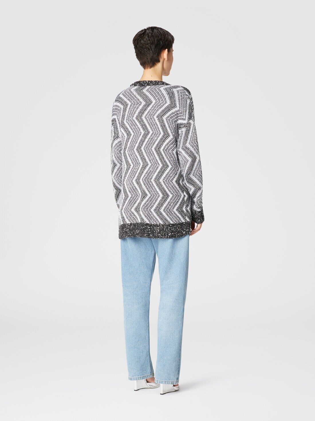 Oversized cardigan with macro zig zag and sequins - 3