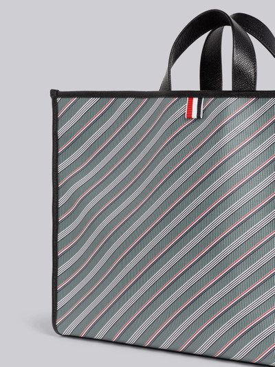 Thom Browne Medium Grey Monogram Stripe Coated Canvas Leather Detail Squared Tote outlook