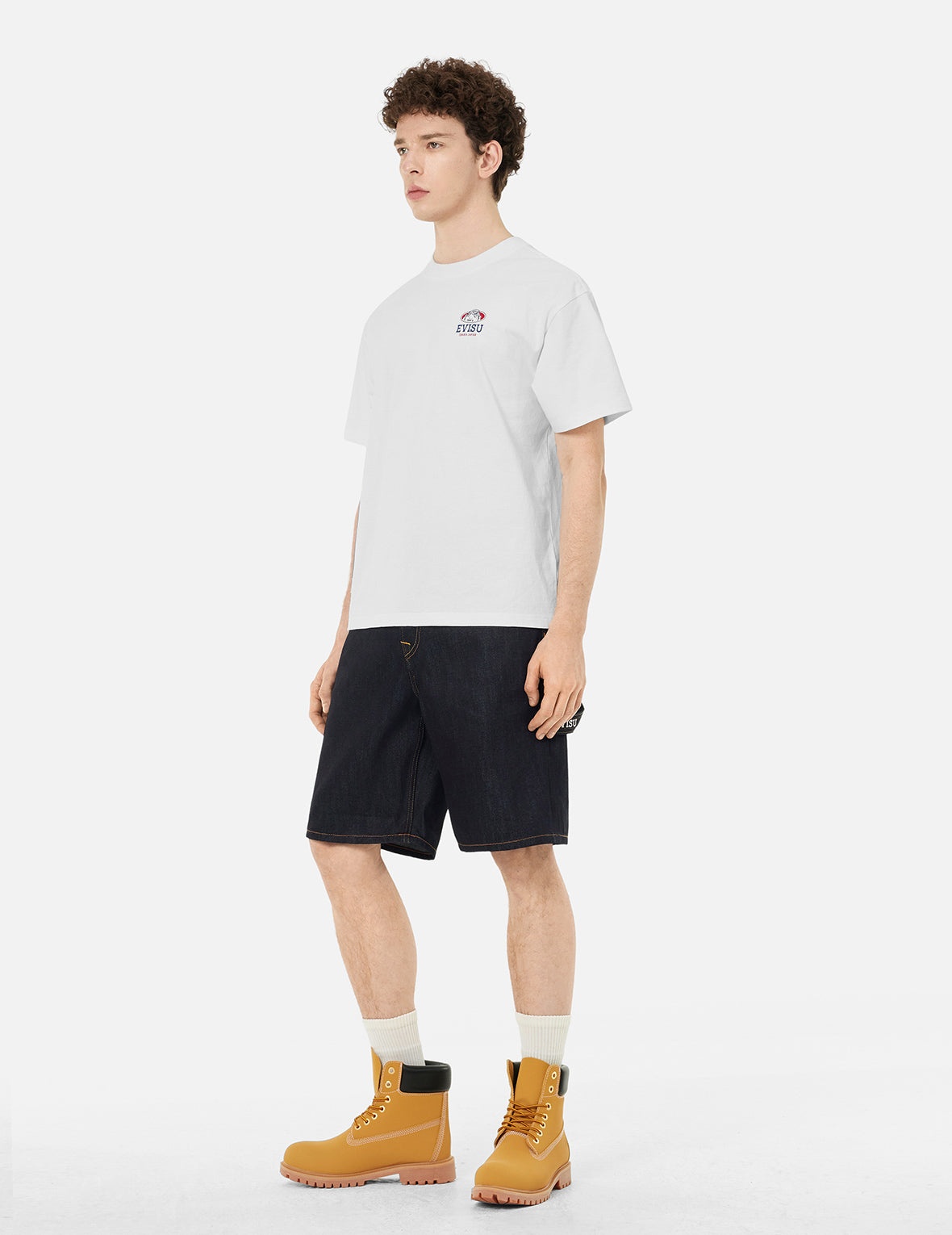 Seagull Embroidery and Slogan Print Regular Fit Denim Shorts - 3