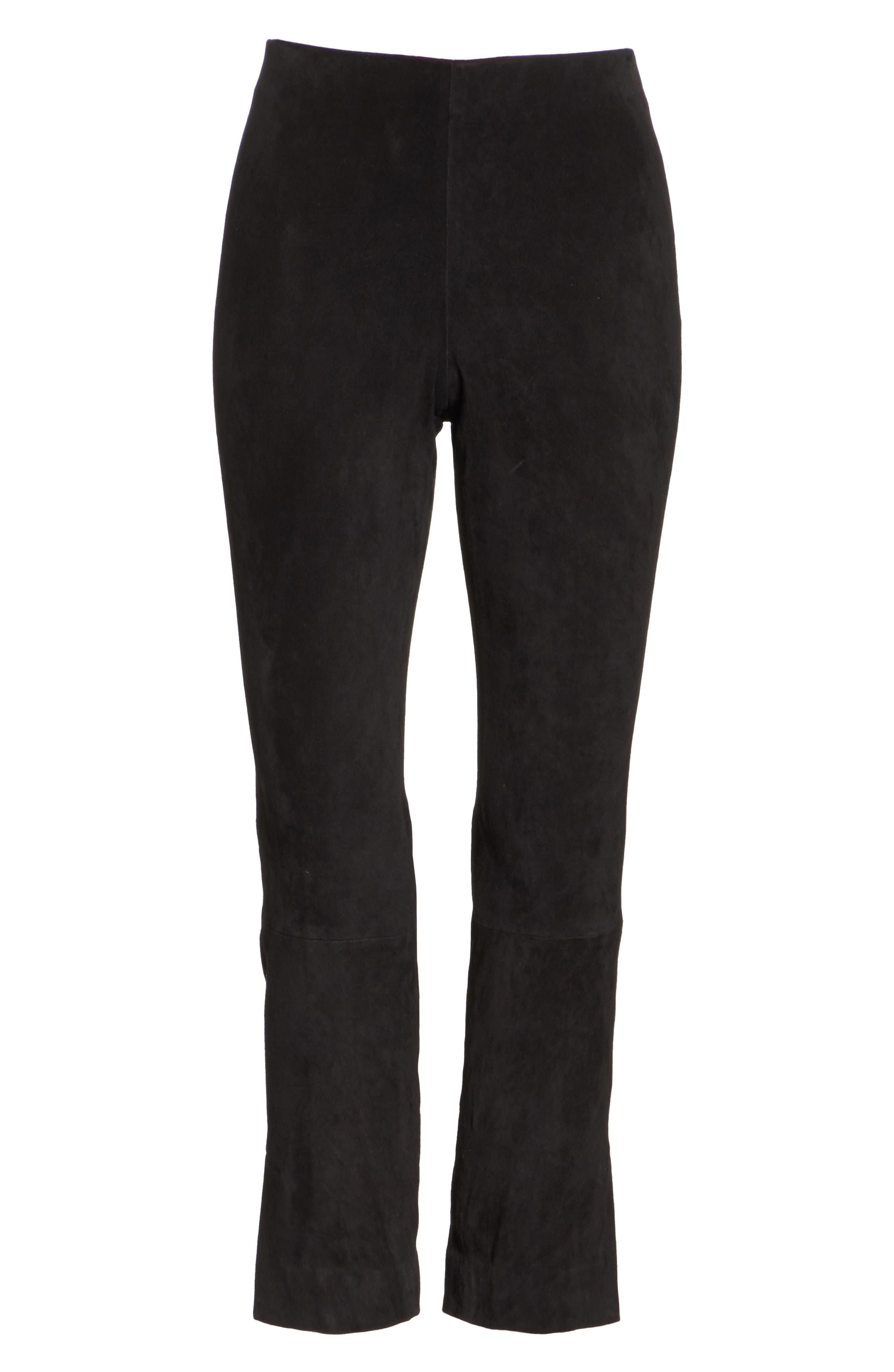 Split Hem Crop Stretch Suede Pants - 5
