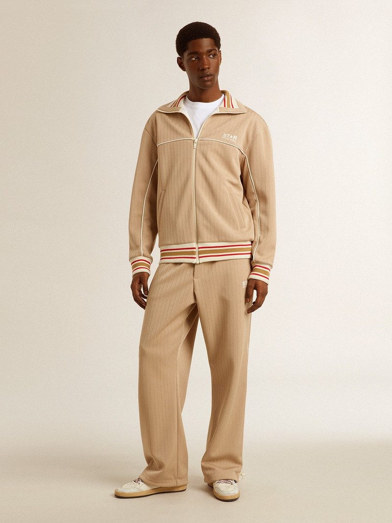 Men’s light beige joggers with white logo 3