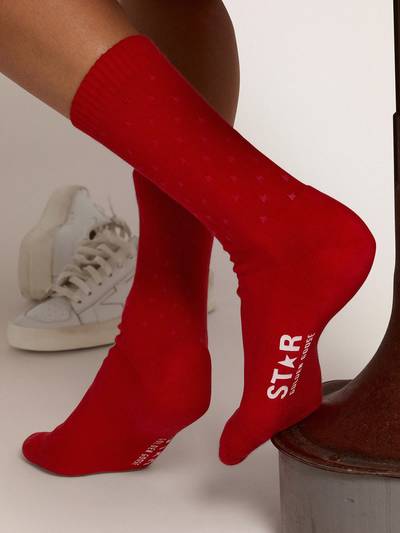 Golden Goose Red socks with contrasting 3D stars and logo outlook