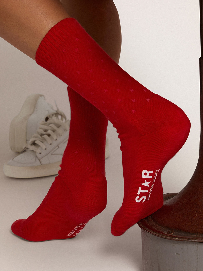 Golden Goose Red socks with contrasting 3D stars and logo outlook