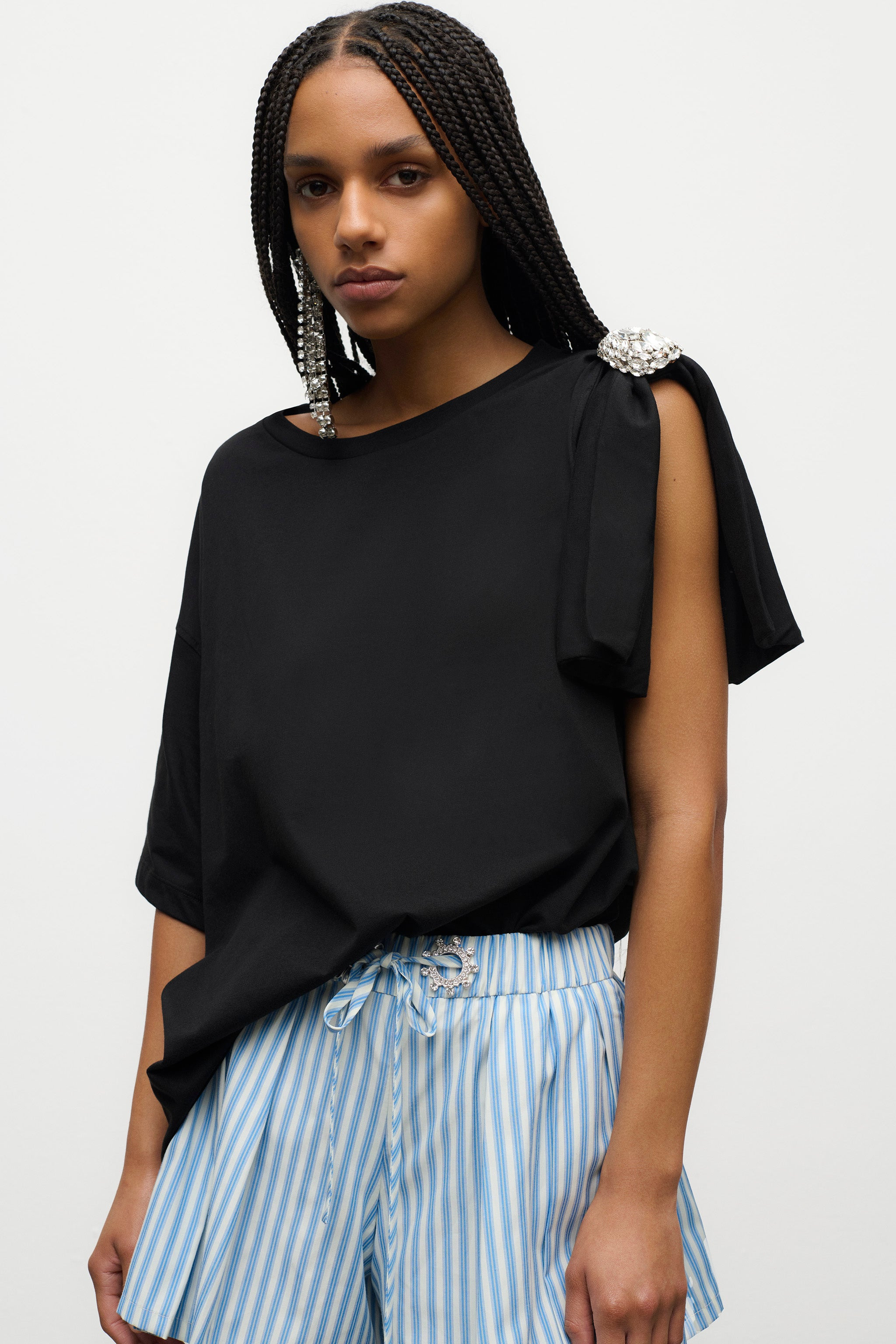 CRYSTAL CLUSTER ASYMMETRICAL SHORT SLEEVE T-SHIRT - 5
