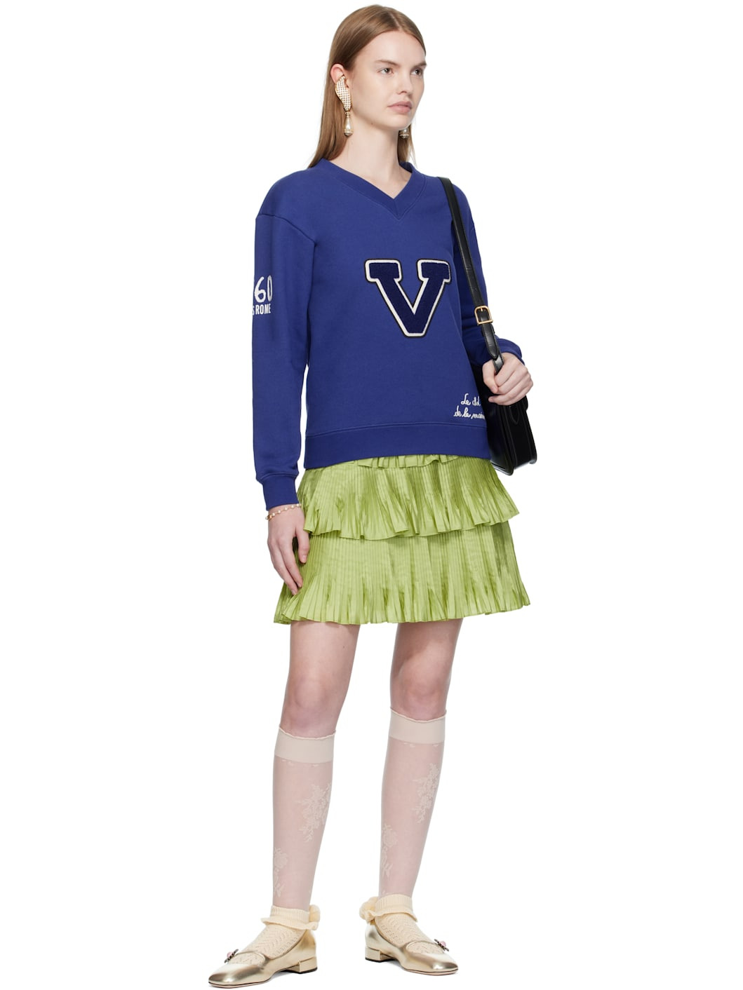 Blue Embroidered Cotton Sweatshirt - 5