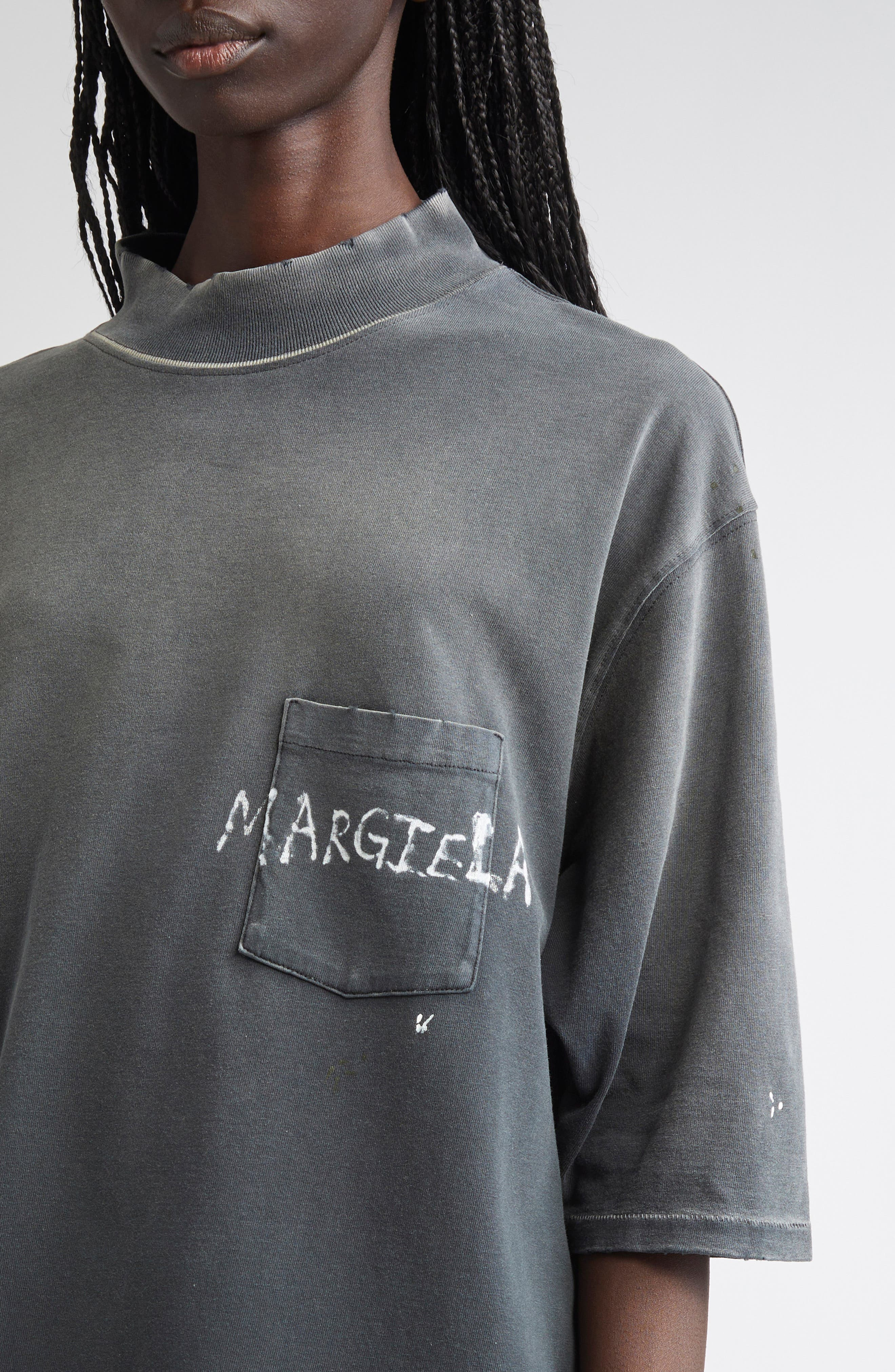 Maison Margiela Graffiti Logo Paint Splattered Pocket T-Shirt in Washed Black at Nordstrom - 5