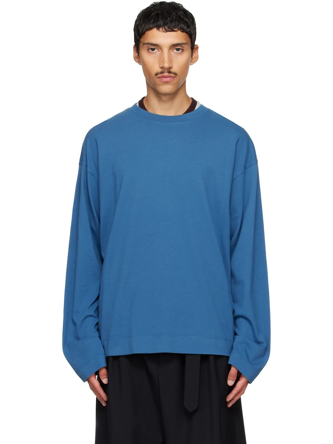 Blue Long Sleeve Cotton T-shirt - 1