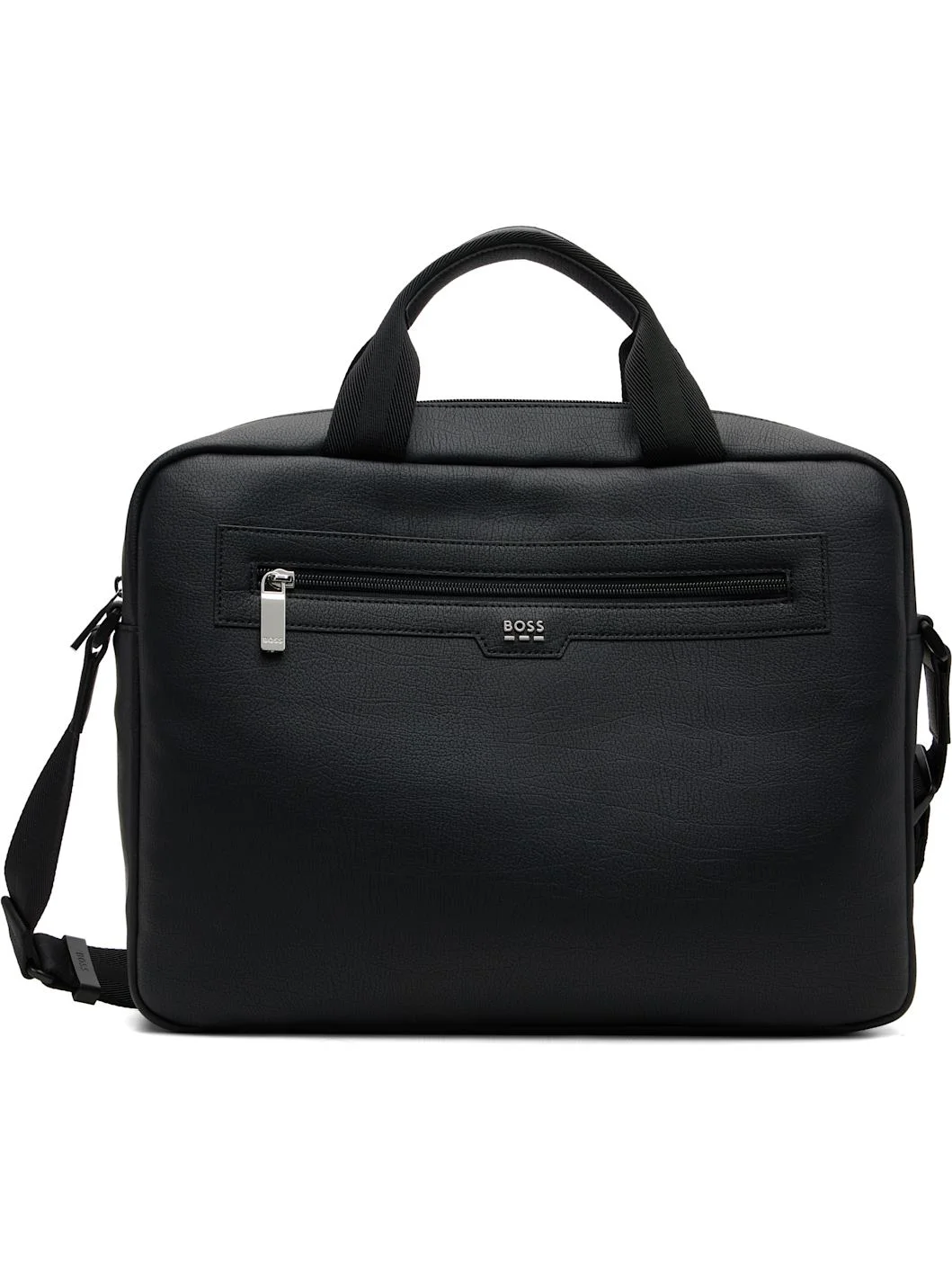 Black Grained Faux-Leather Briefcase - 1