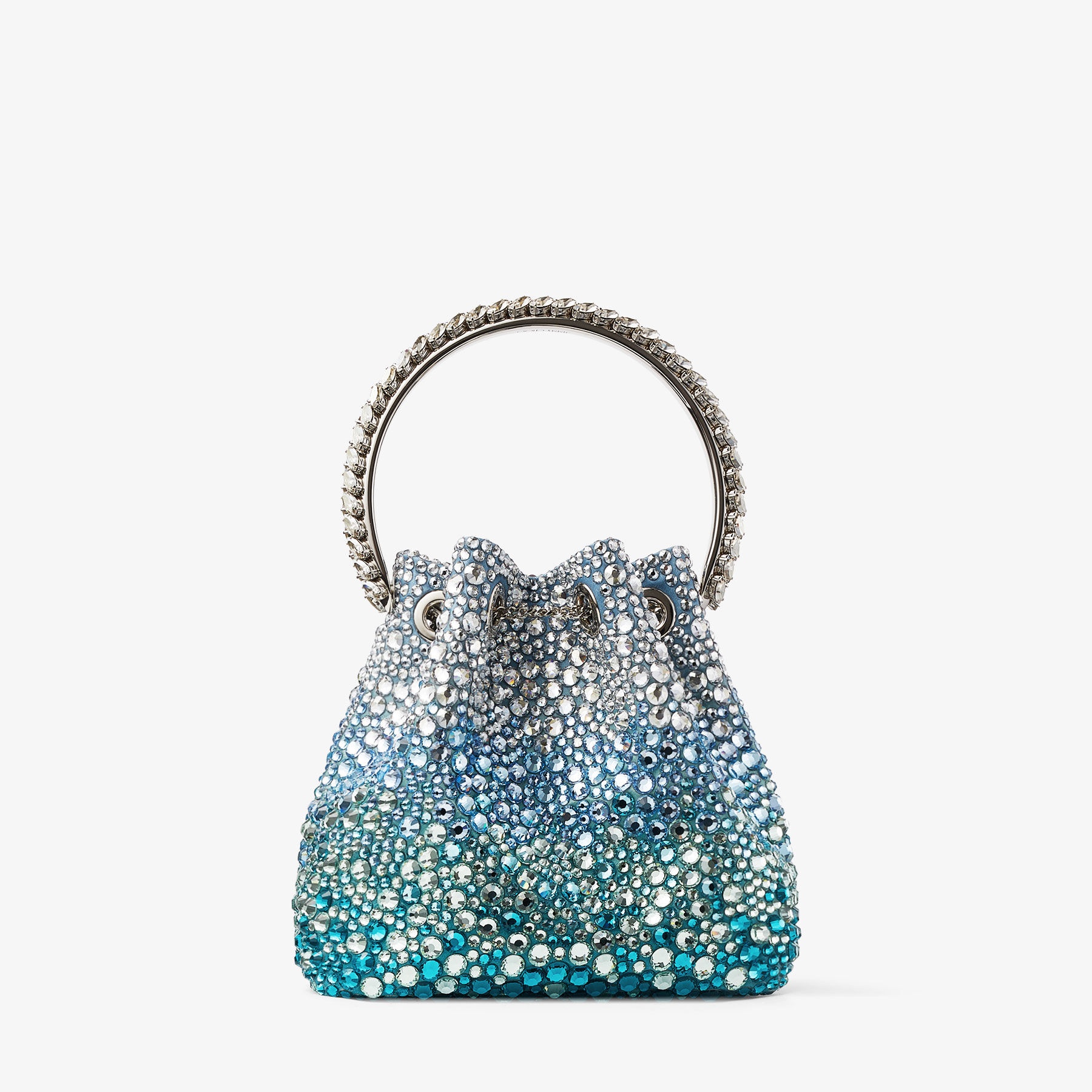 JIMMY CHOO Bon Bon Peacock Satin Bag with Crystals | REVERSIBLE