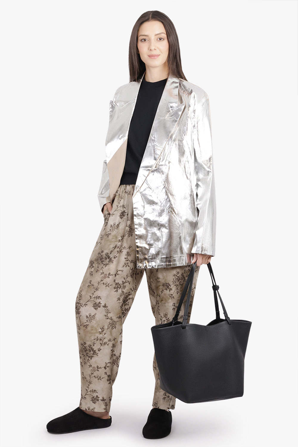 PALMER FLORAL PRINT RELAXED CRINKLE PANT | SMOKE WHITE/GREY - 7