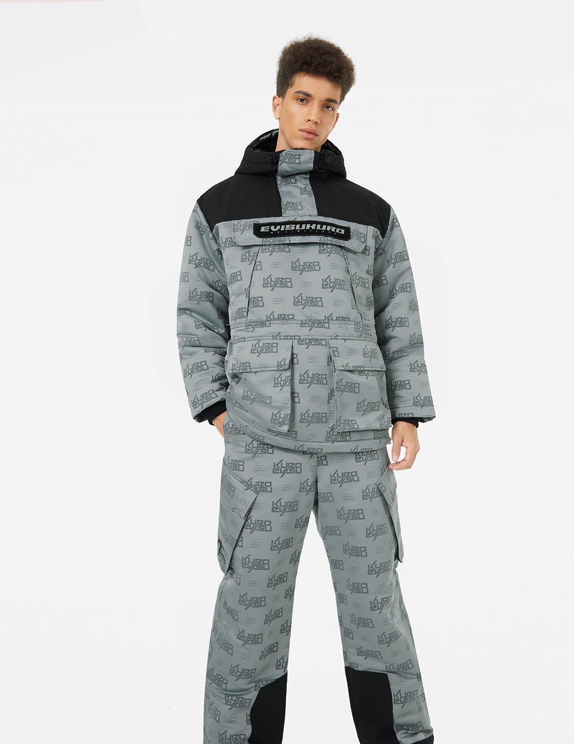 Allover Logo Jacquard Oversized Skidoo Anorak Padding Jacket - 5