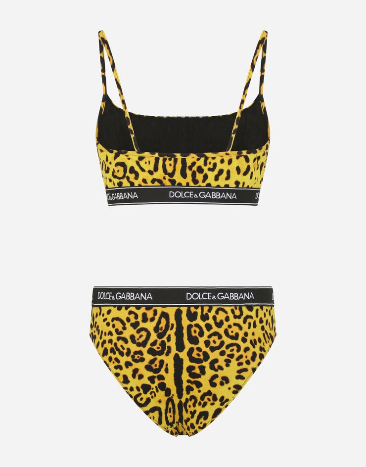 Neon leopard-print bikini with branded elastic - 3