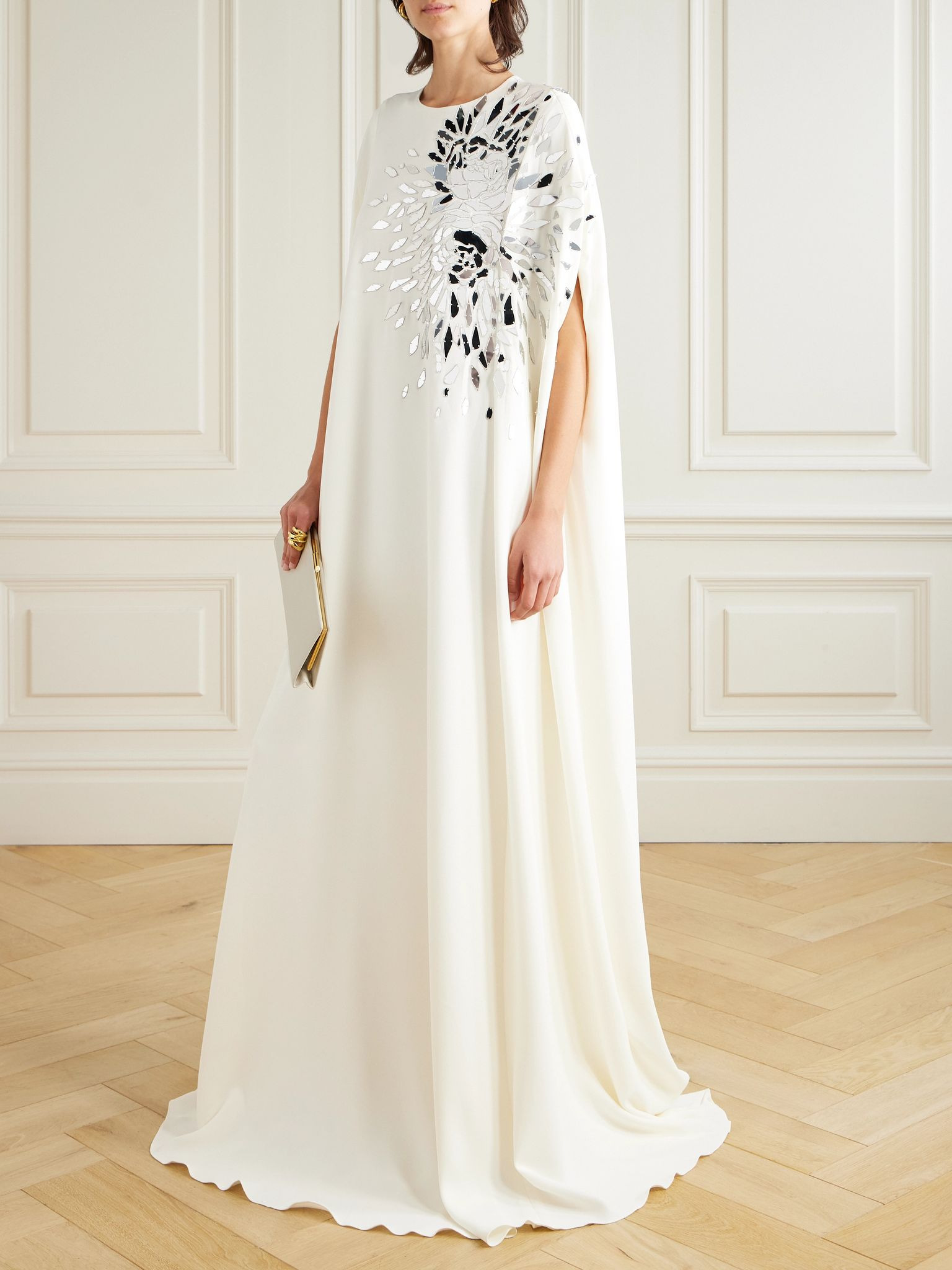 Embellished stretch-silk georgette gown Ivory - 2
