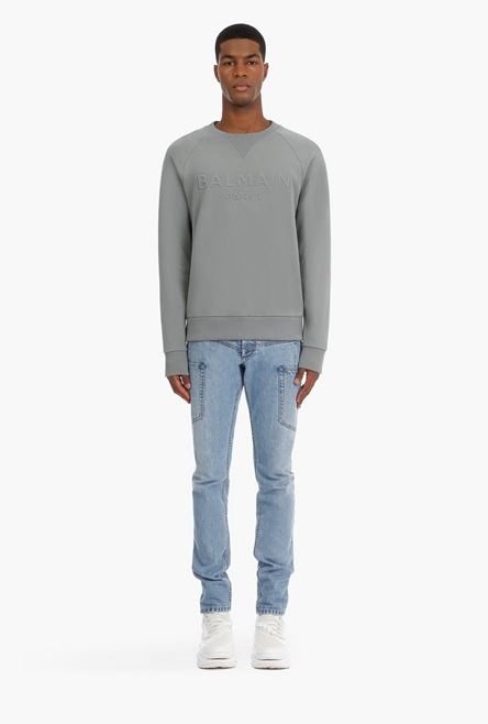 Gray cotton sweatshirt with embossed Balmain logo - 4