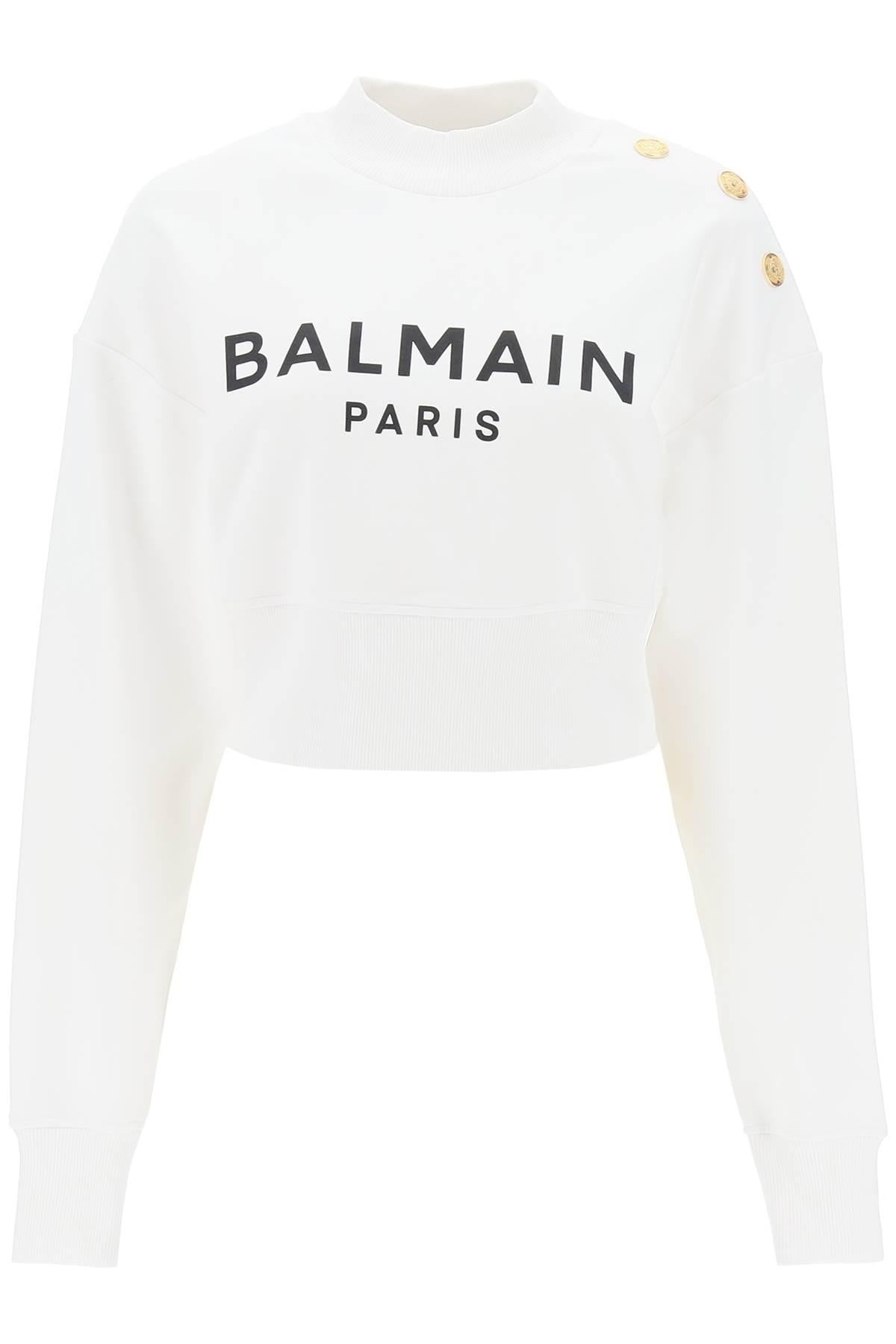 Balmain Cropped Sweatshirt With Logo Print And Buttons - 1