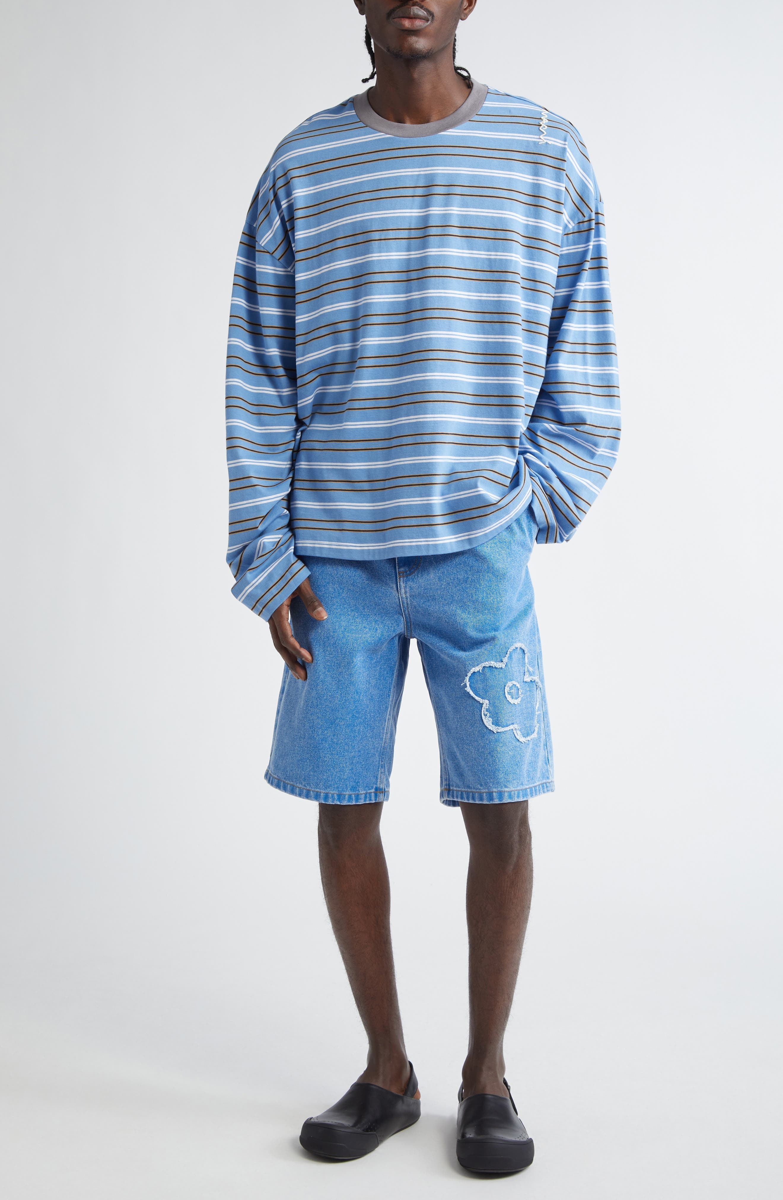 Marni Stripe Long Sleeve Cotton T-Shirt in Blue Lilac at Nordstrom - 7