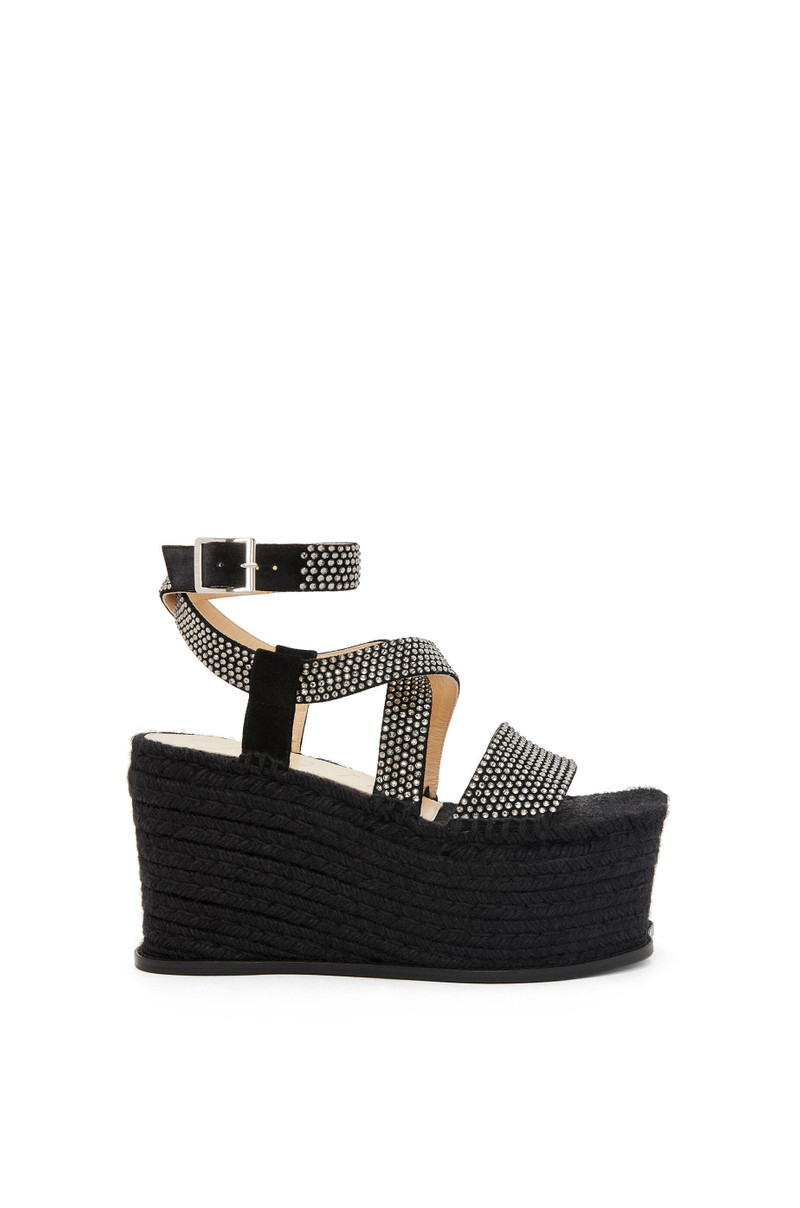 Petal espadrille platform in suede calfskin and rhinestones 1