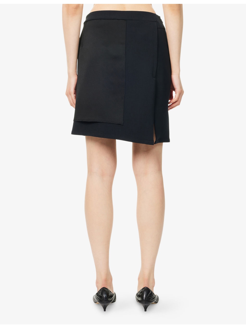 Contrast-Panel Split Stretch-Woven Mini Skirt - 4