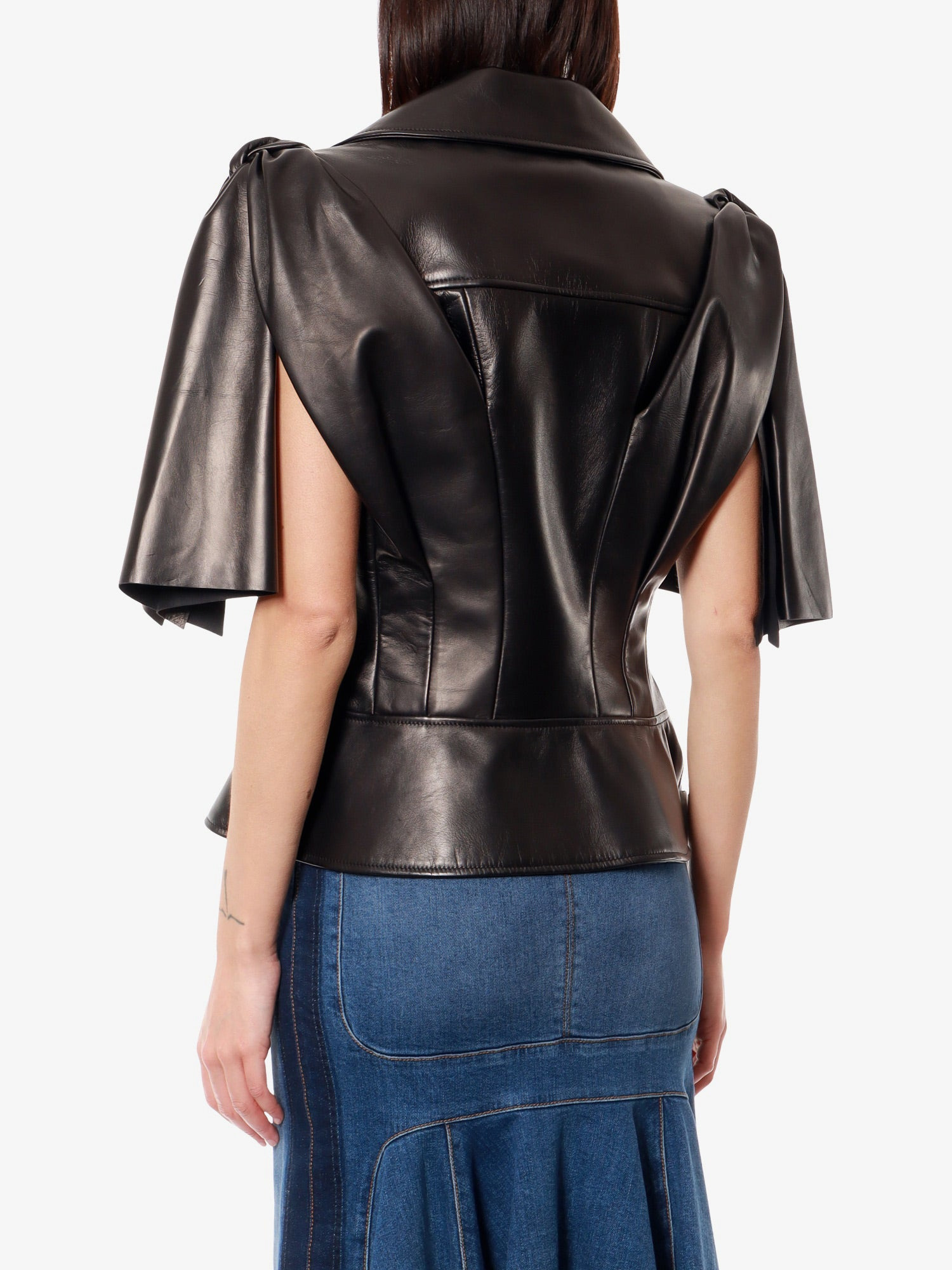 Sleeveless Leather Jacket With Knotted Drapery - 4