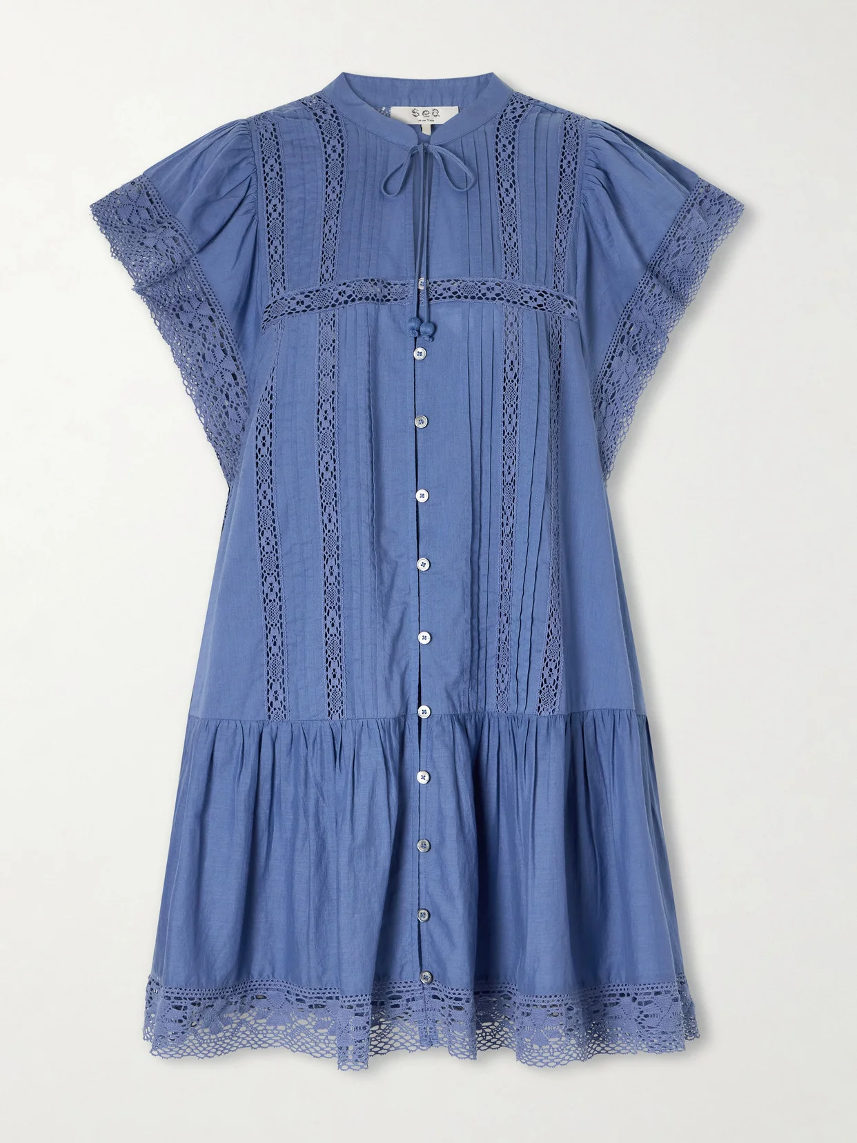 Pippa Tiered Lace-trimmed Cotton Mini Dress - 1