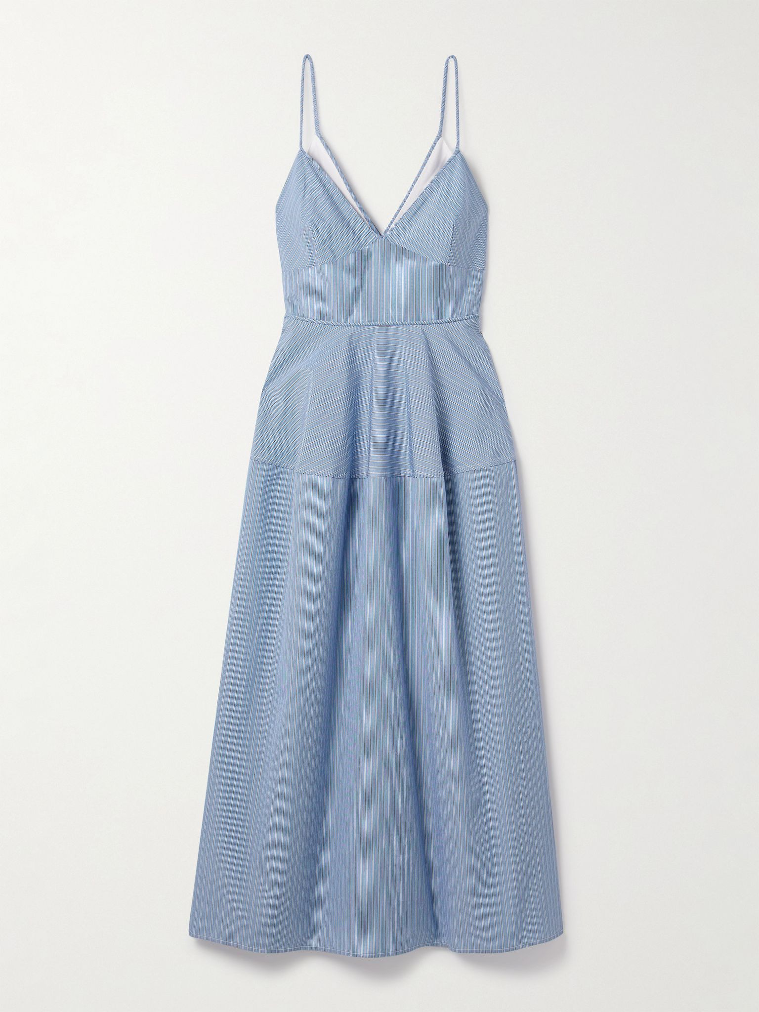 Basque striped cotton-poplin midi dress Blue - 1
