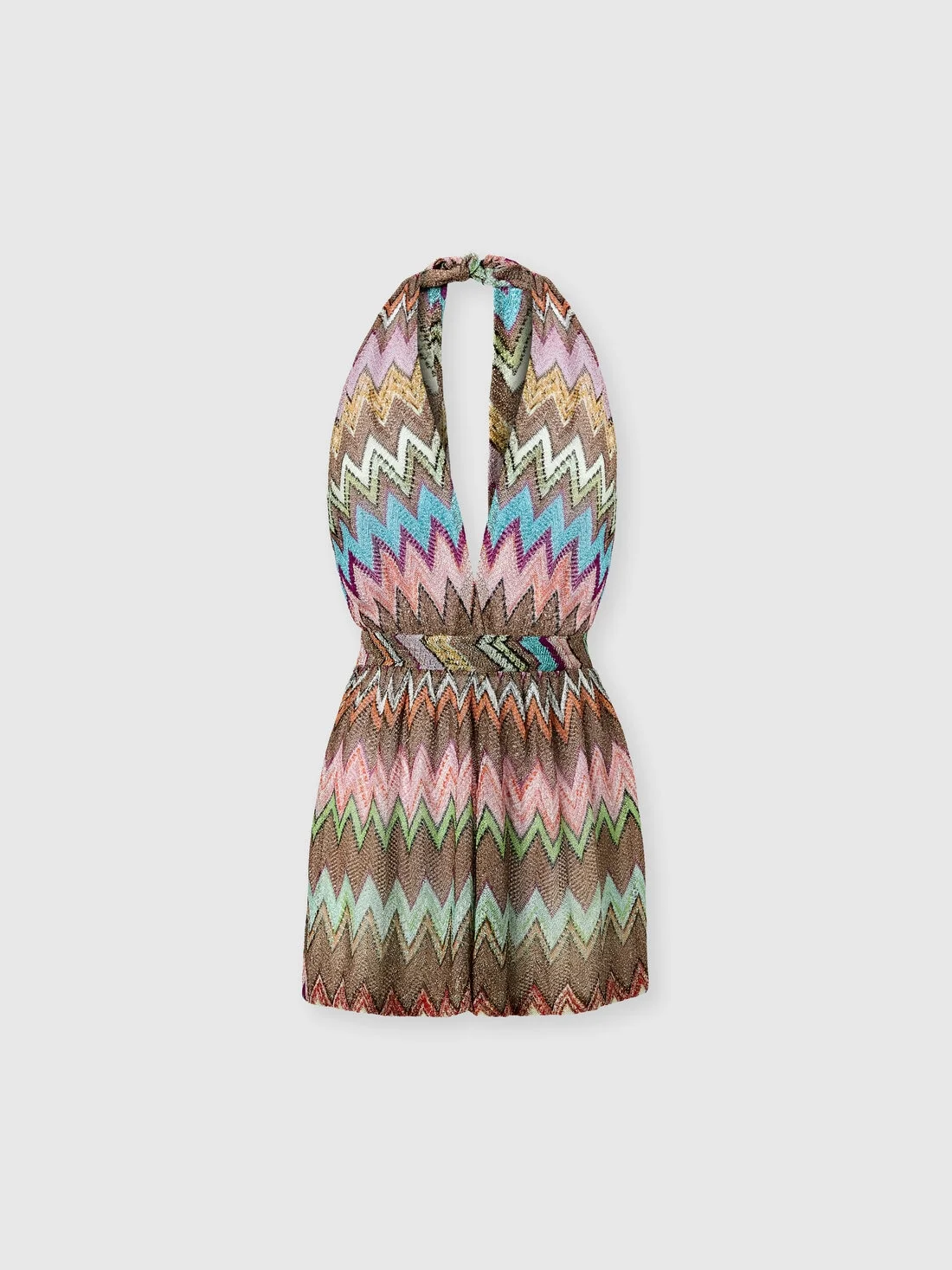 Short jumpsuit in lamé viscose with macro zigzag pattern - 1