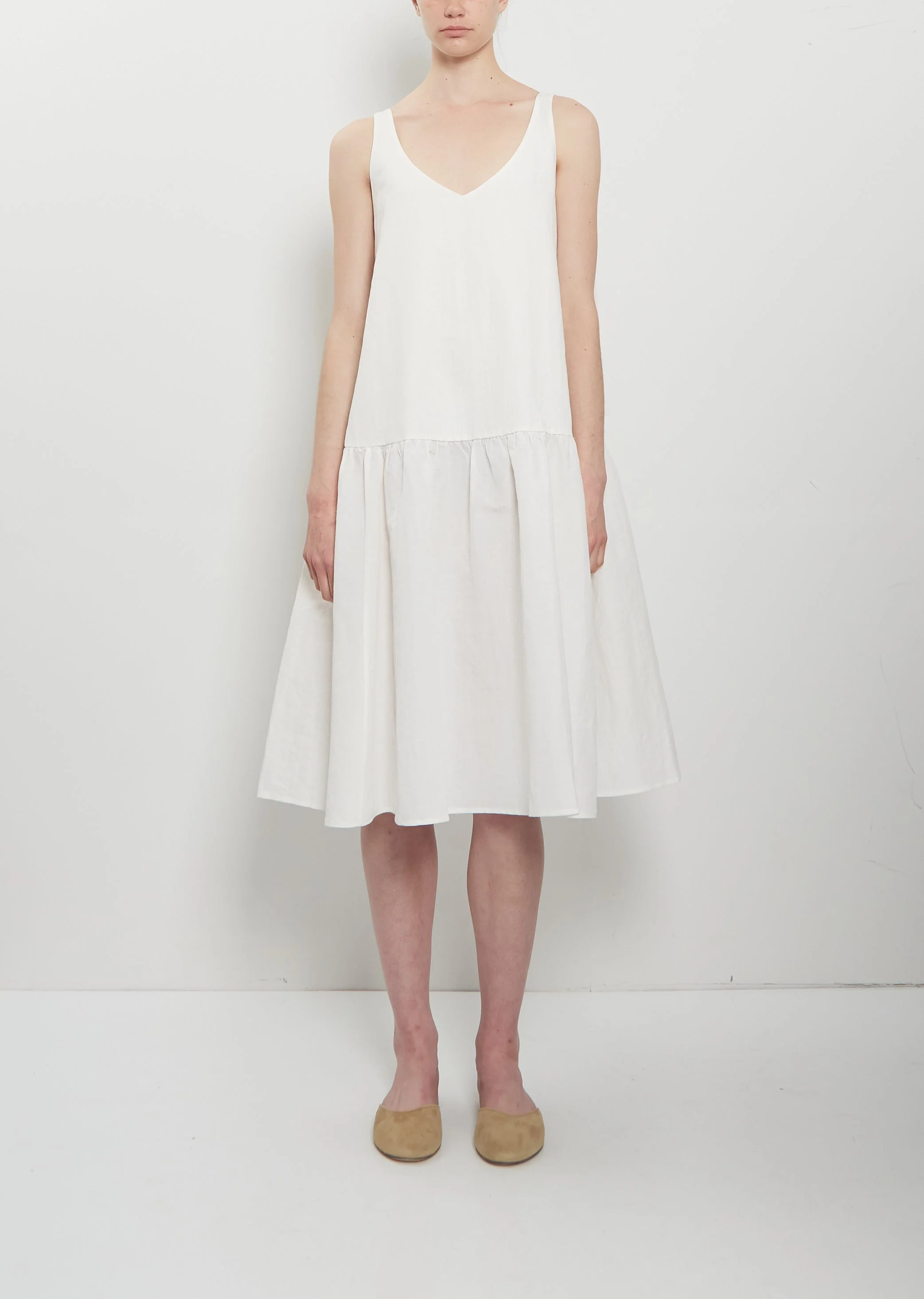 Linen Cotton V-Neck Sleeveless Dress - 1