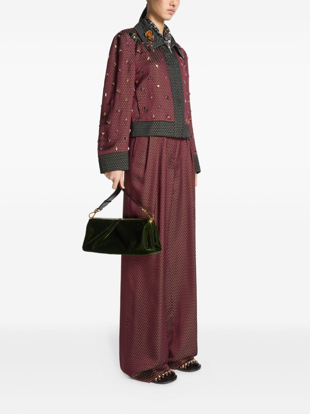 medium pleated-detail velvet clutch bag - 2