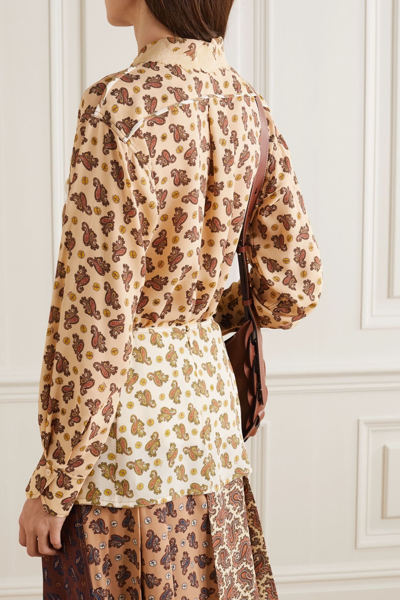 Embroidered paisley-print silk crepe de chine shirt - 3