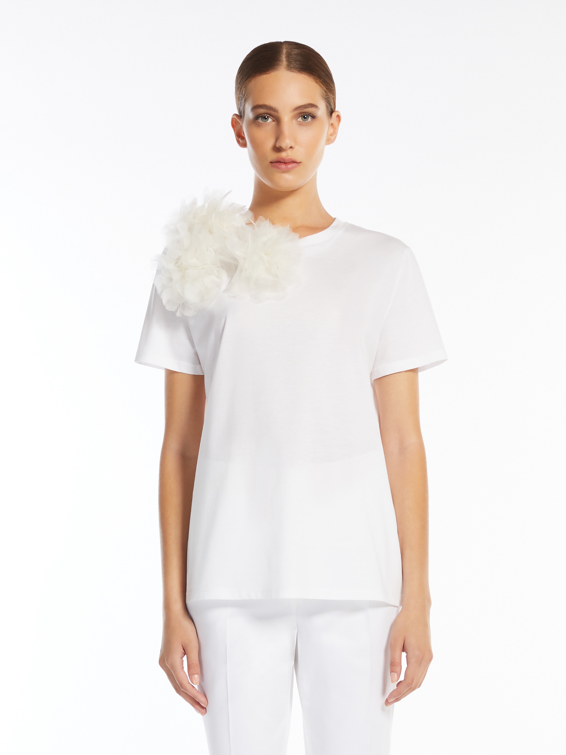 Tシャツ・カットソー MAX MARA STUDIO SUGHERO JERSEY T-SHIRT WITH EMBROIDERY Max Mara SUGHERO Embroidered jersey T-shirt | REVERSIBLE