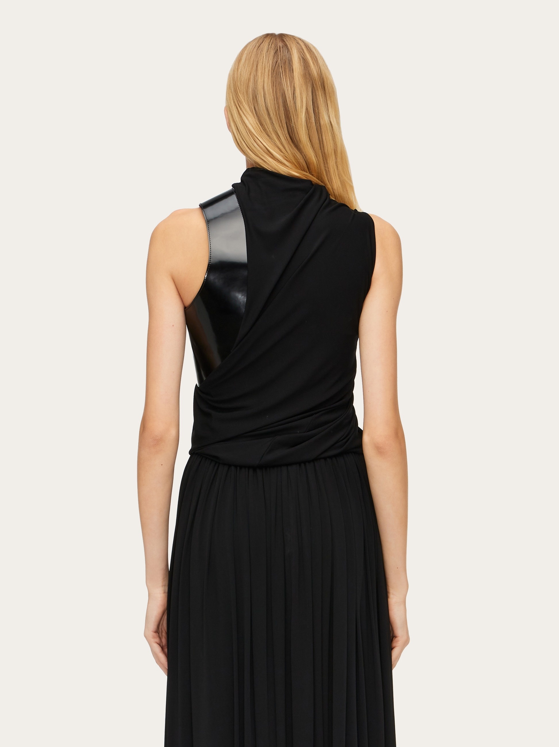 Sleeveless top with leather insert - 3